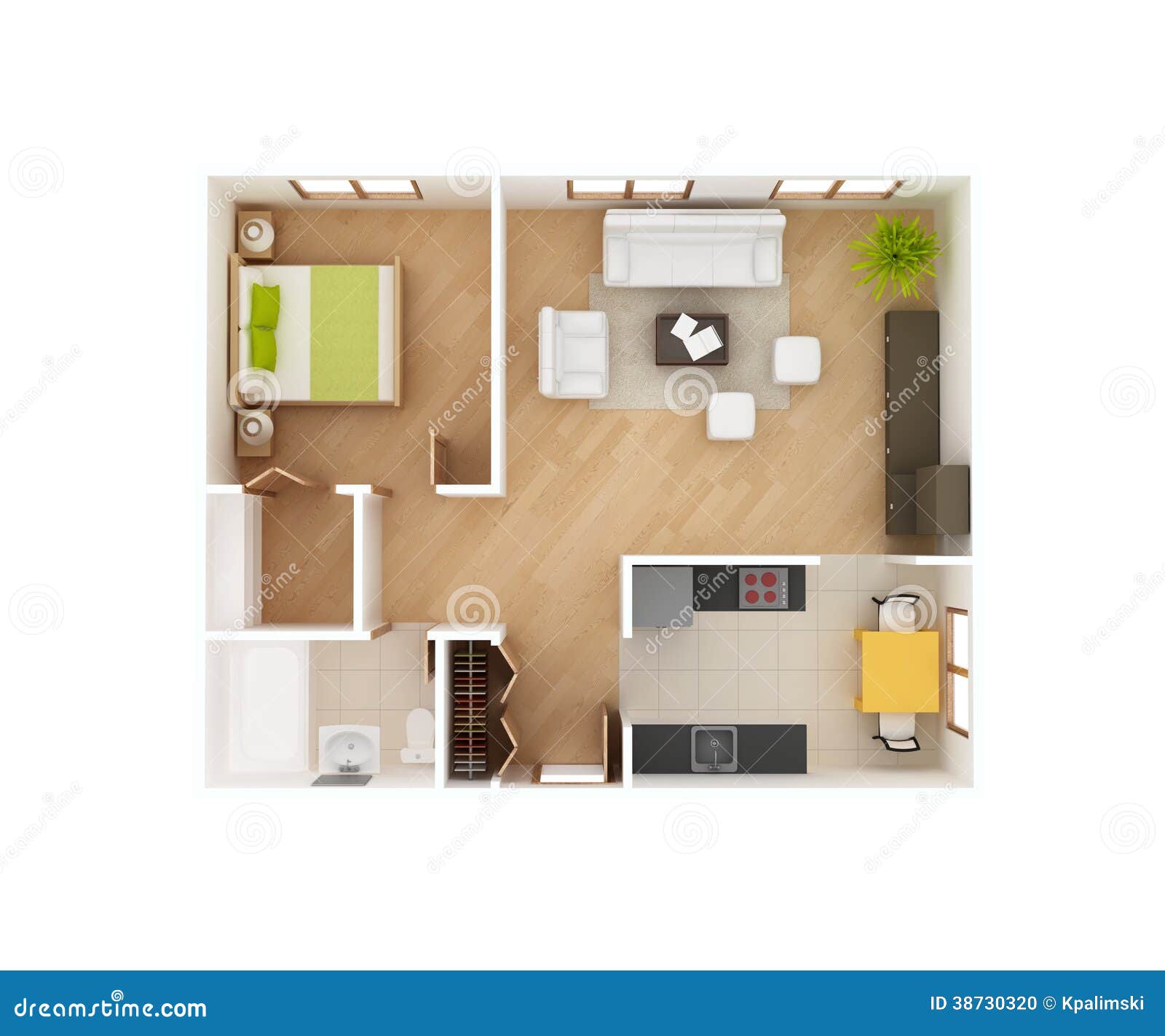 Stock Photo: Basic 3D house floor plan top view