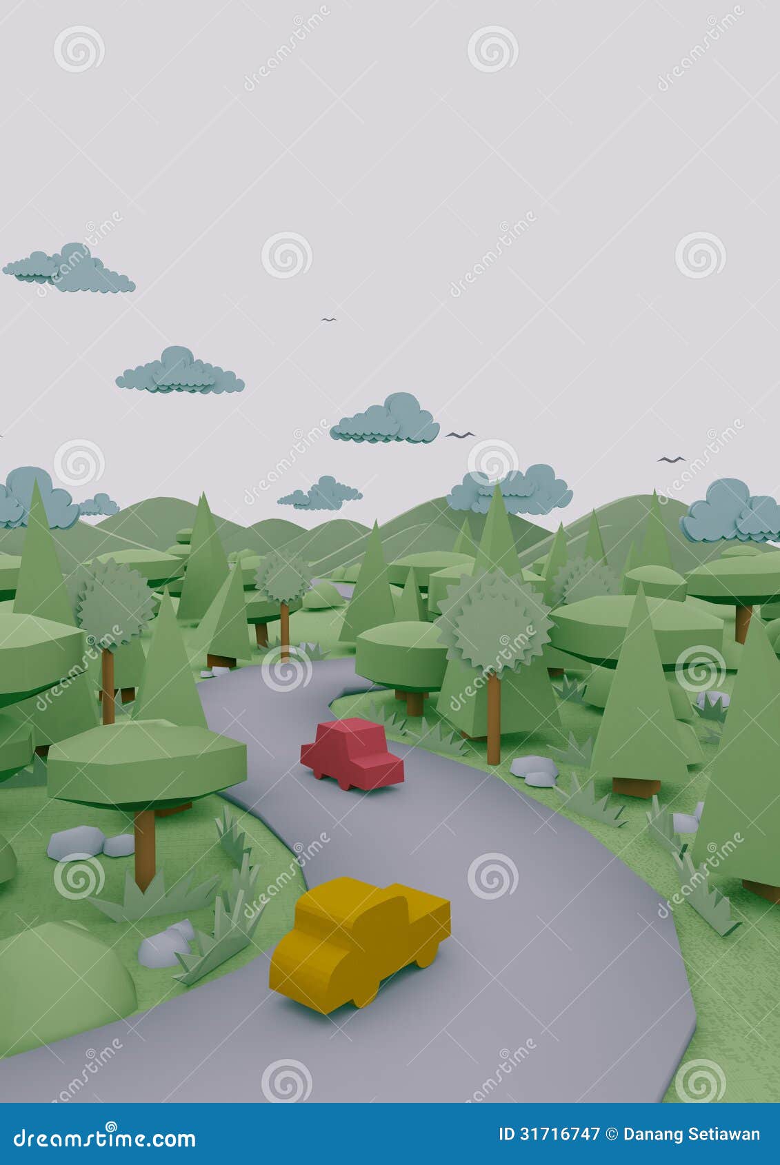 3d landscape origami paper looks with cars and highway.