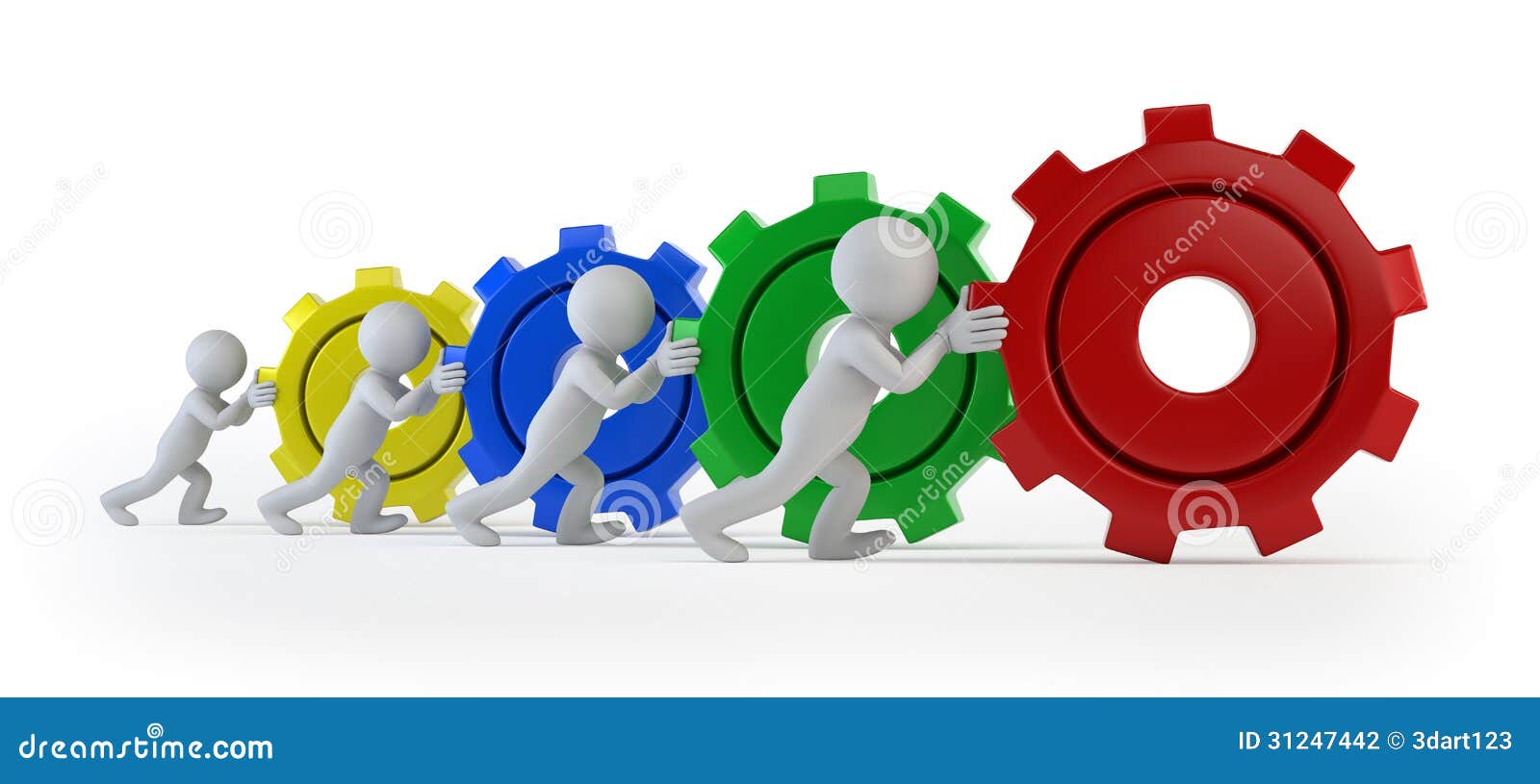 3d Small People Team With Gears Stock Photography