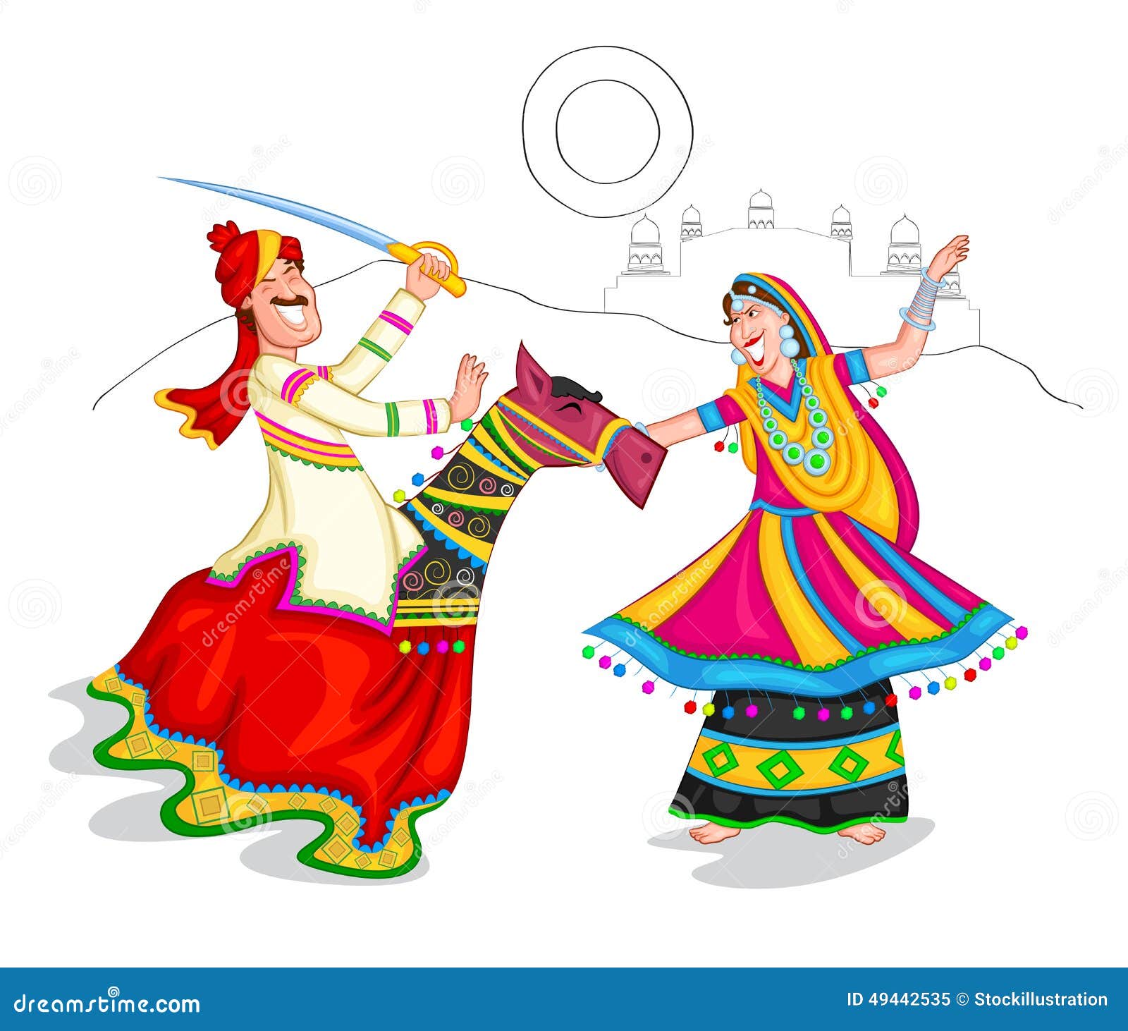 Dancing Rajasthani Couple Cartoon Vector | CartoonDealer.com #49442535