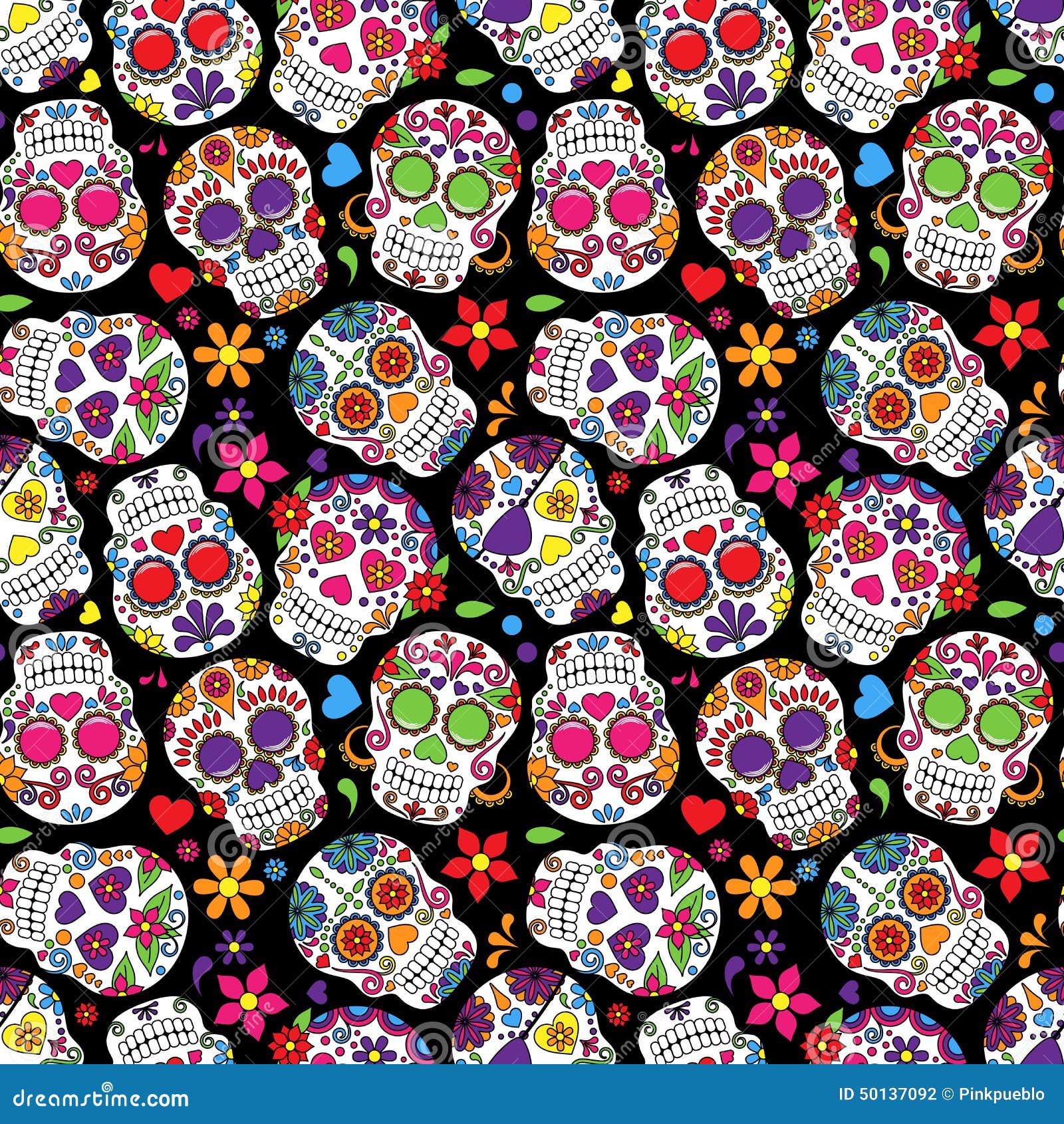 Day Of The Dead Sugar Skull Seamless Vector Background Stock ...