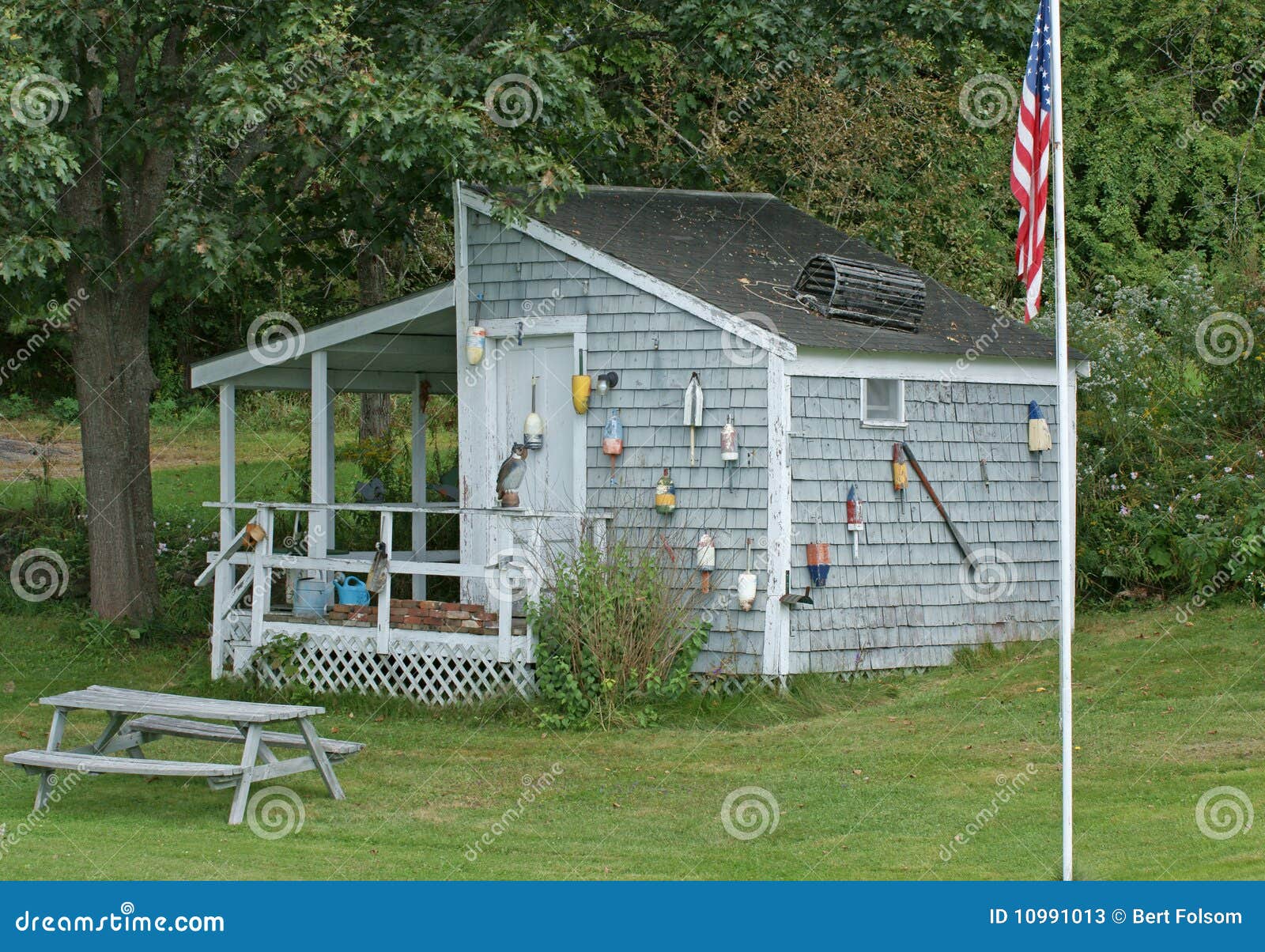 garden shed with buoys a paddle and lobster trap for colorful 