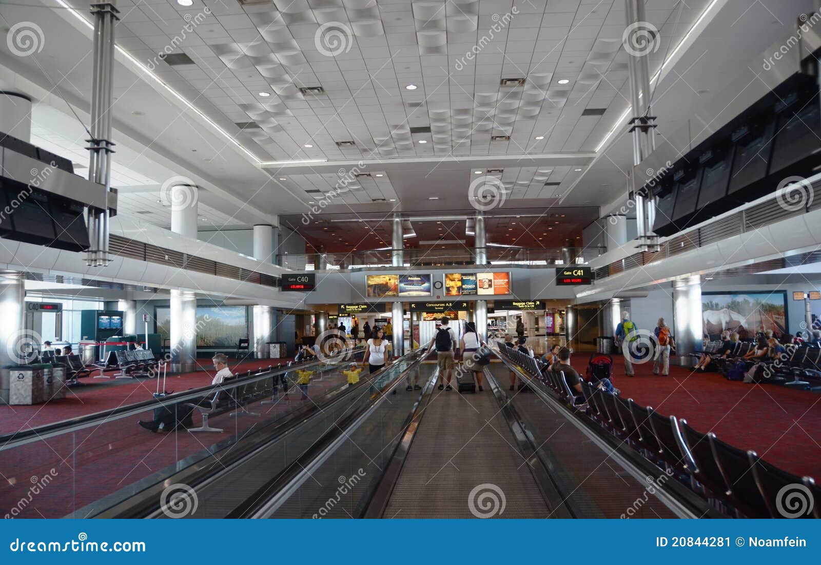 Departure hall in Denver international airport interior.