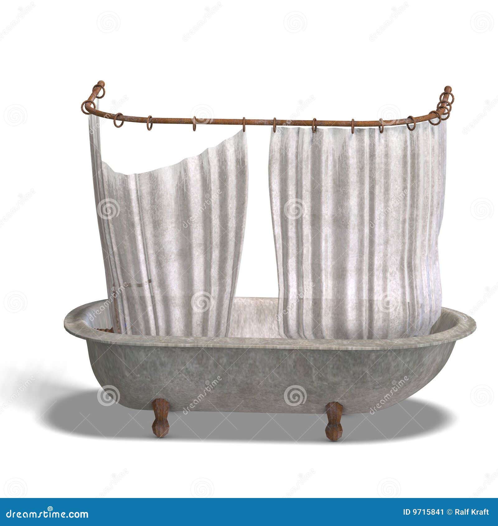 Dirty Bathtube With Shower Curtain Stock Image