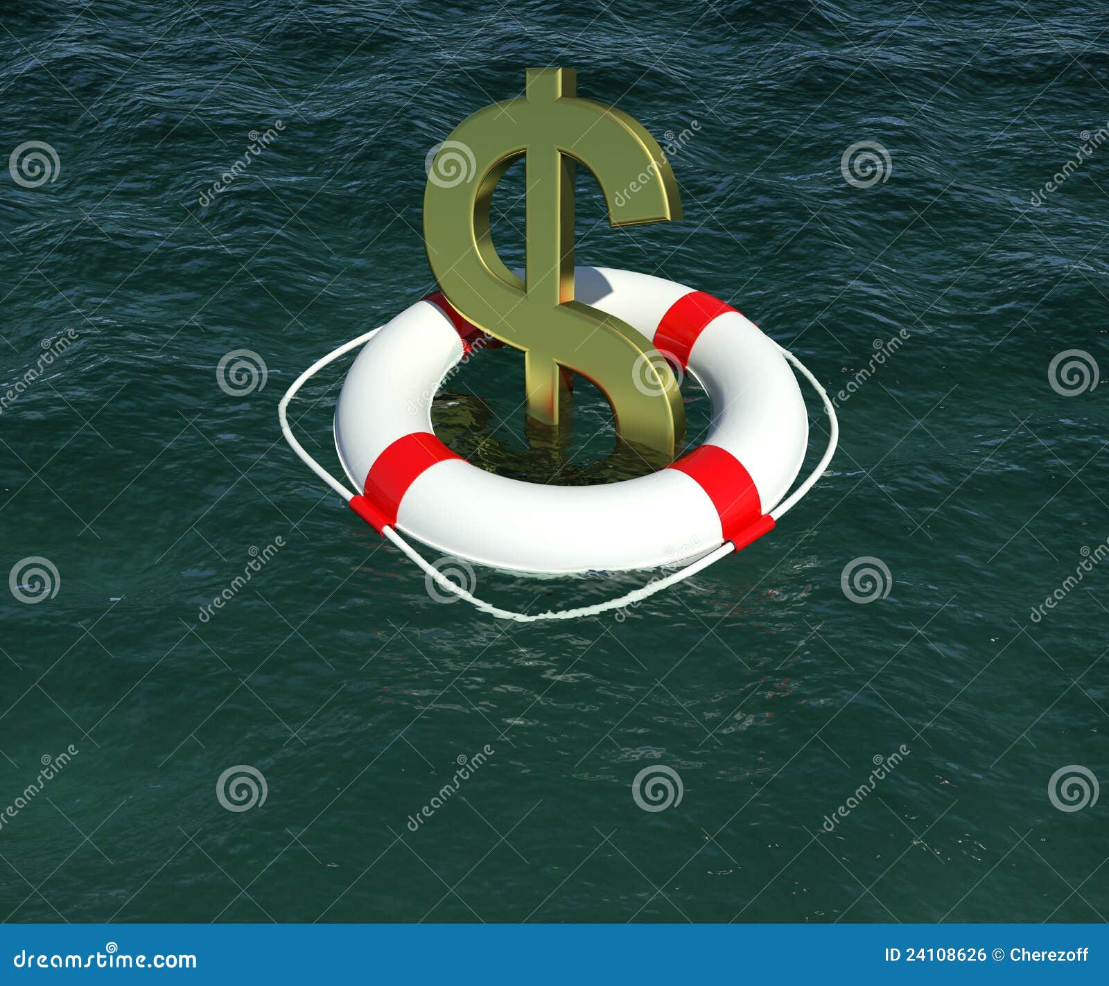 Dollar sign in a lifebuoy in the water. (Credit: 3d rendering © Cherezoff | Dreamstime.com)