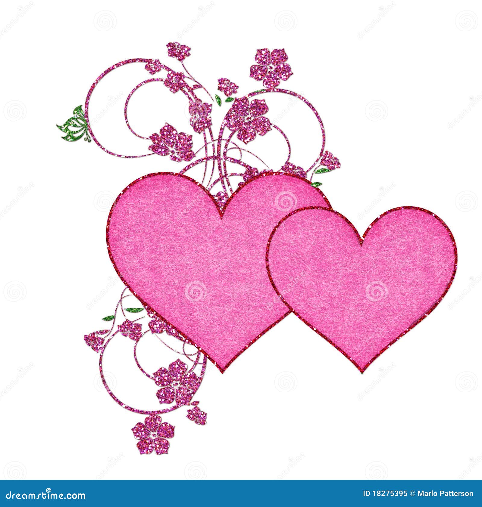 Diseñado con dos corazones rosados y adornado con un modelo floral de ...
