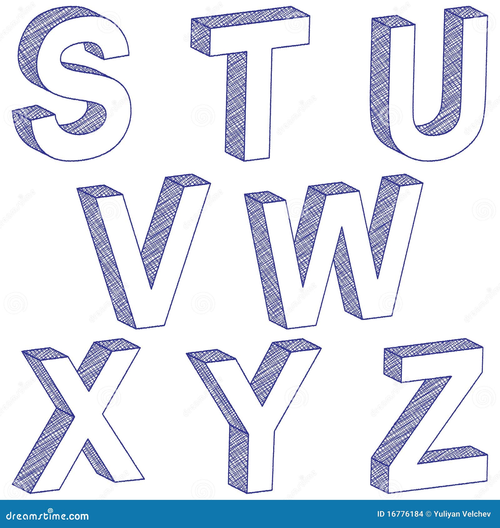 3D scratch letters from S to Z on a white background. Vector ...