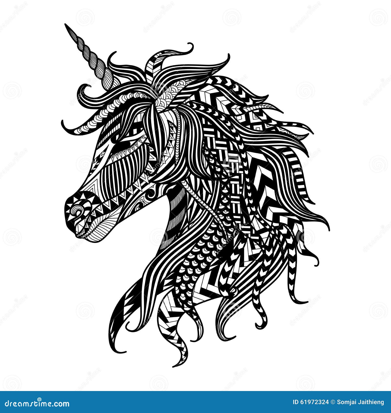 Drawing Unicorn Zentangle Style For Coloring Book, Tattoo ...