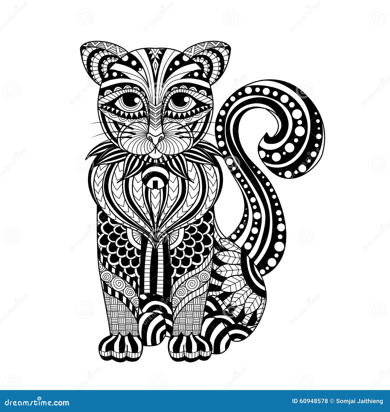 Drawing Zentangle Cat For Coloring Page, Shirt Design Effect, Logo
