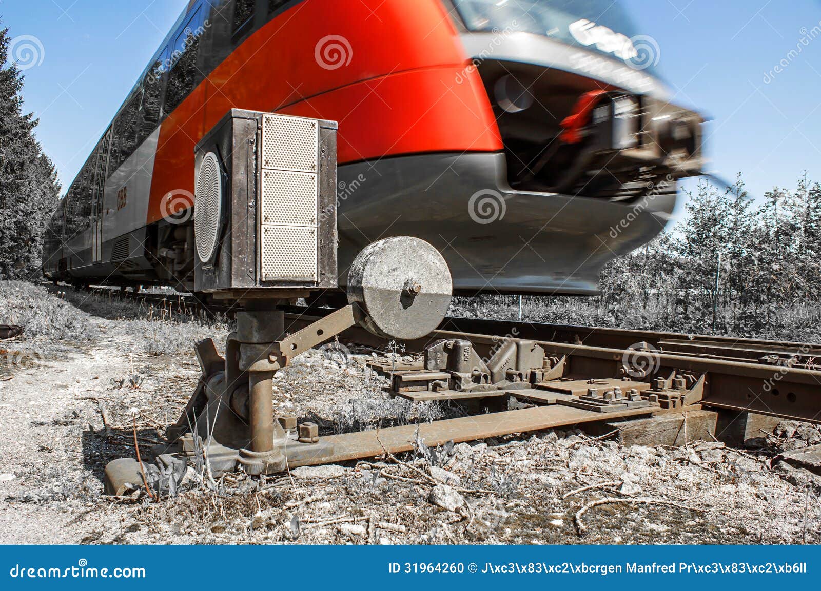 Detailed photographs of tracks, rails, railway and train.
