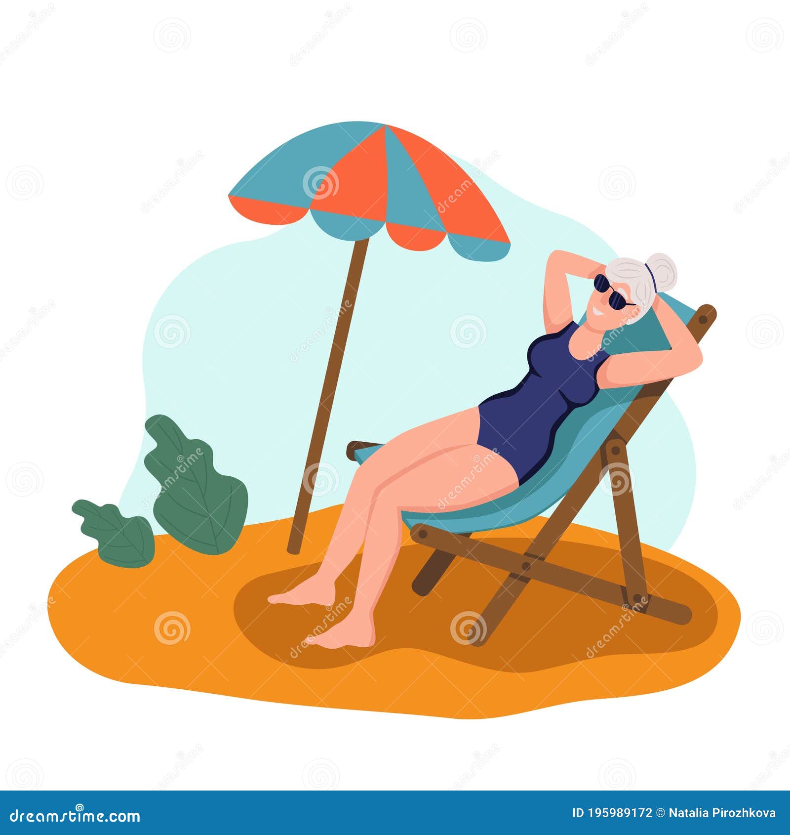 Elderly Woman Sunbathing On The Beach Stock Illustration Illustration