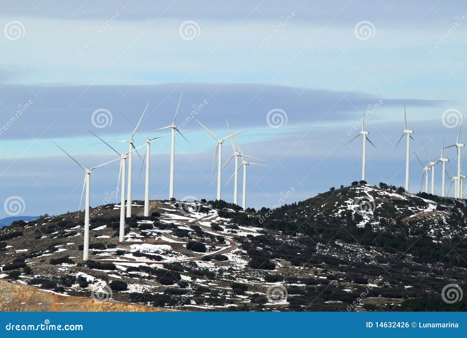 Electric Aerogenerator Windmills Snow Winter Royalty Free Stock Image 