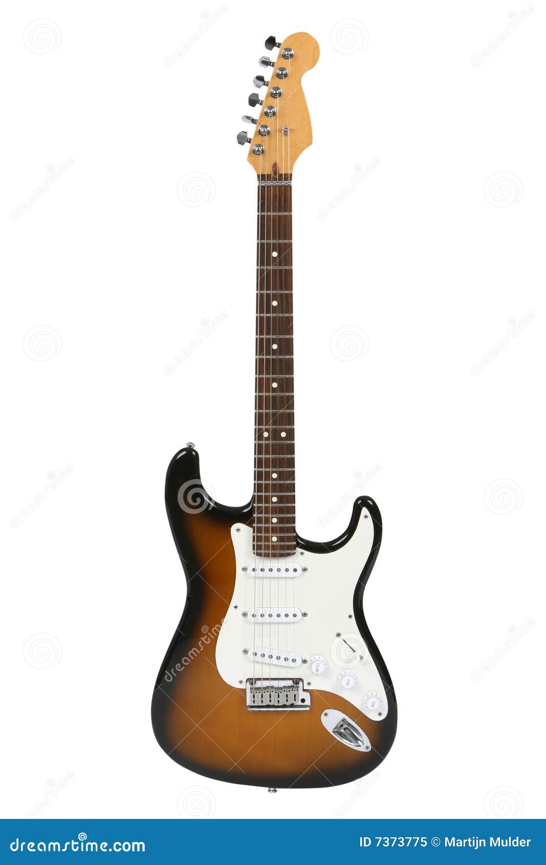 Electric guitar (sunburst Fender Stratocaster), logo removed, isolated 