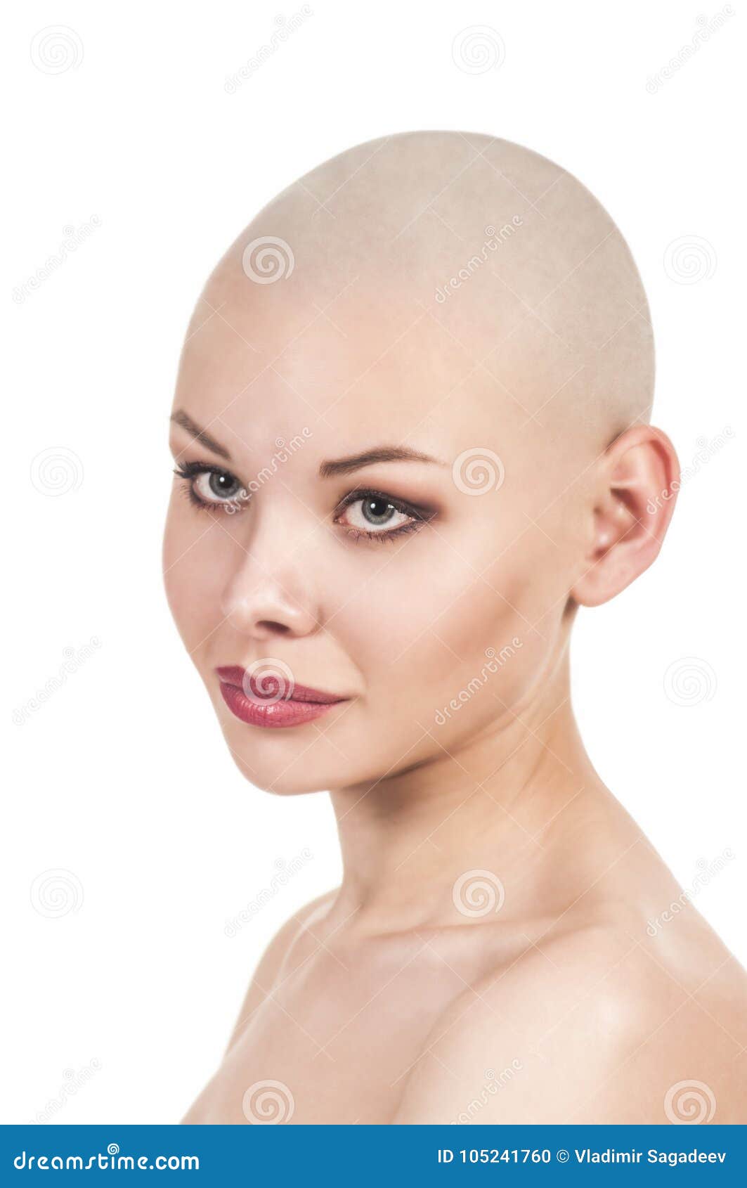 Emotional Portrait Of A Naked Girl Shaved Bald Stock Photography