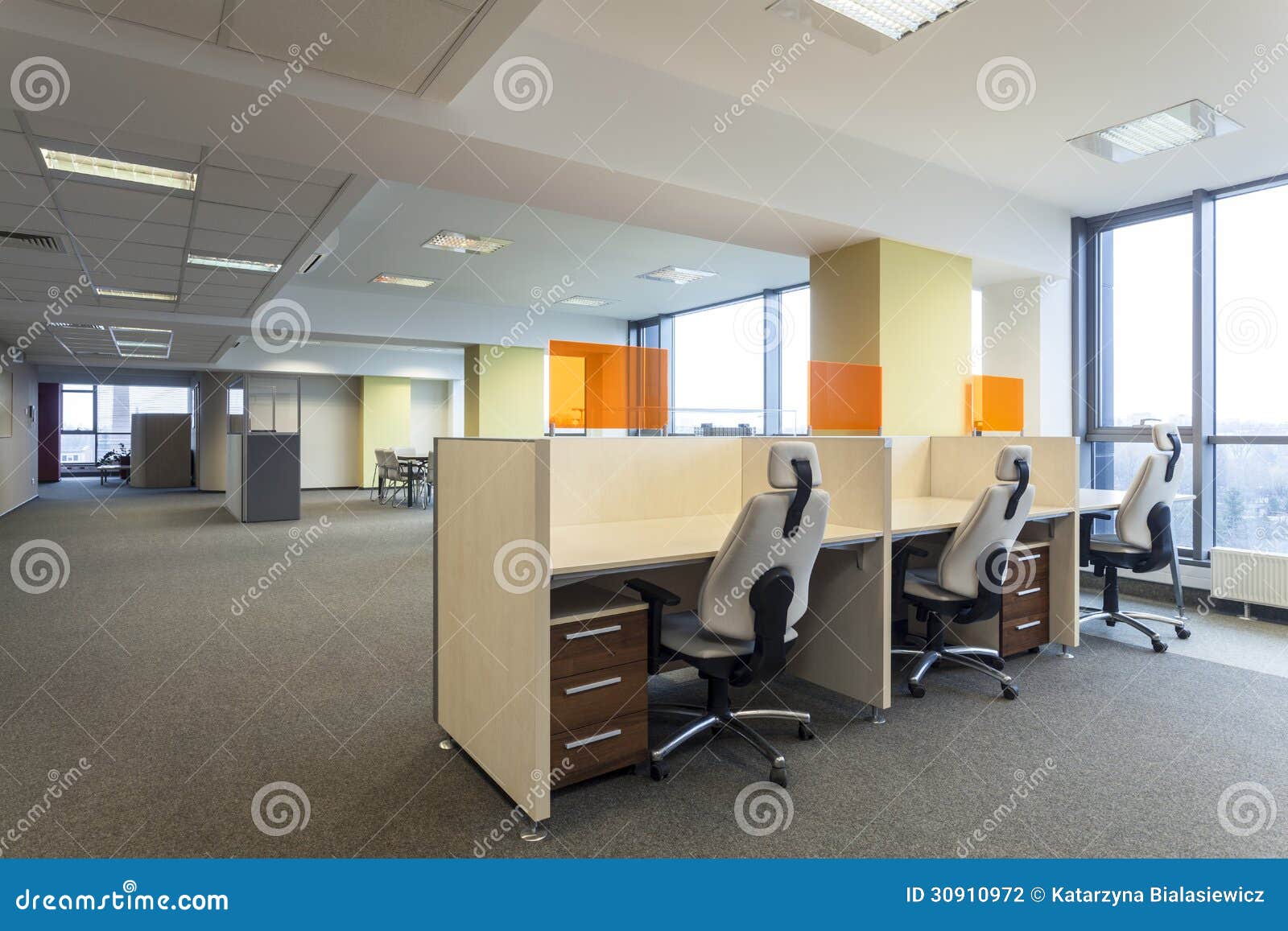 empty office desks modern interior 30910972