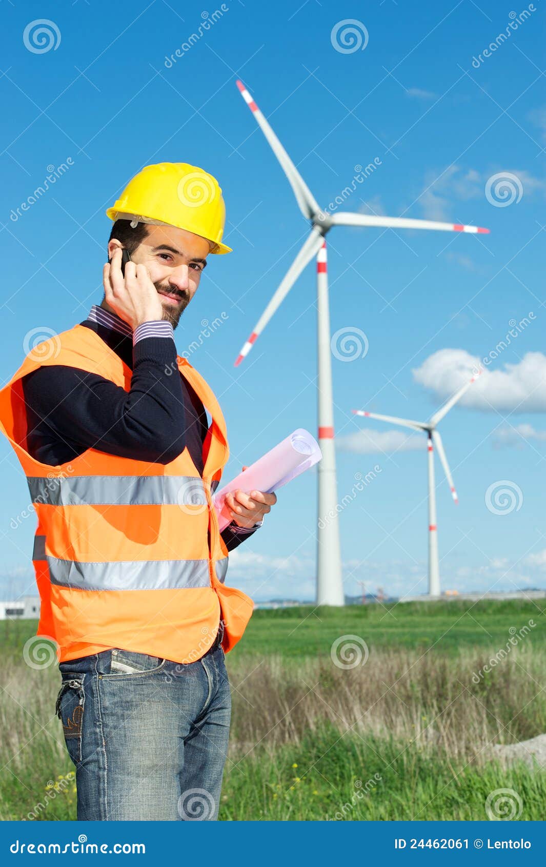 Engineer In Wind Turbine Power Generator Station Stock Image - Image 