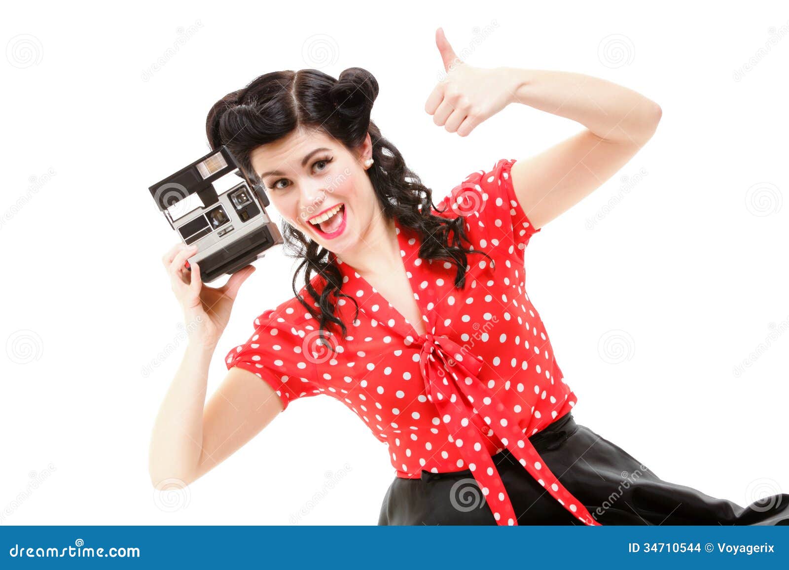 Excited Retro Girl With Vintage Camera Stock Images Image 34710544 