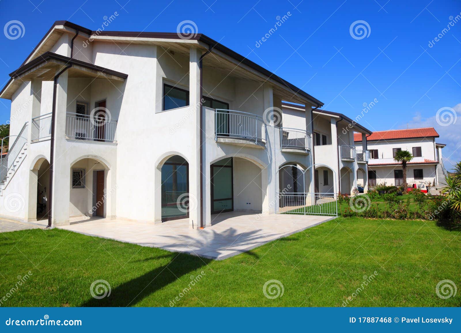 Facade Of White Two-story House With Garden Royalty Free Stock ...