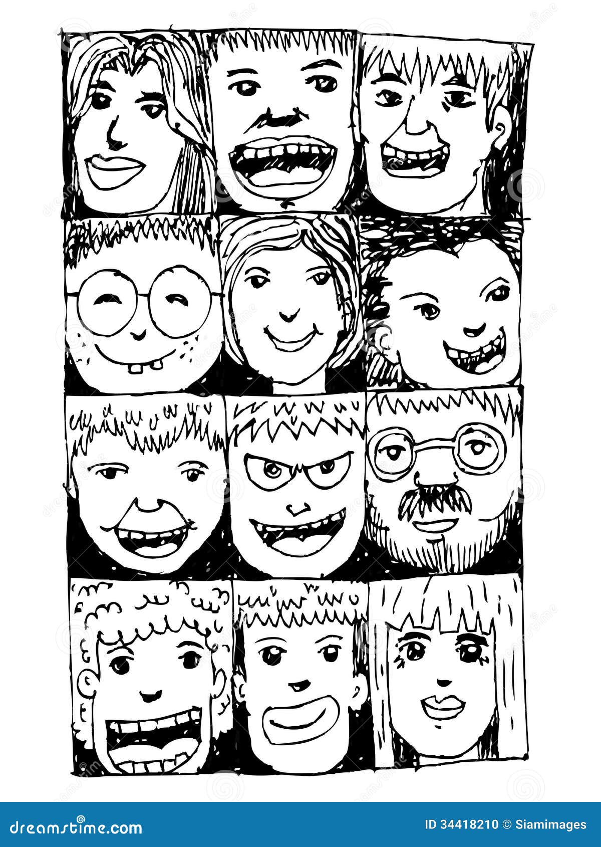 Face People Sketch Crowd Of Funny Peoples Stock Photo - Image: 34418210