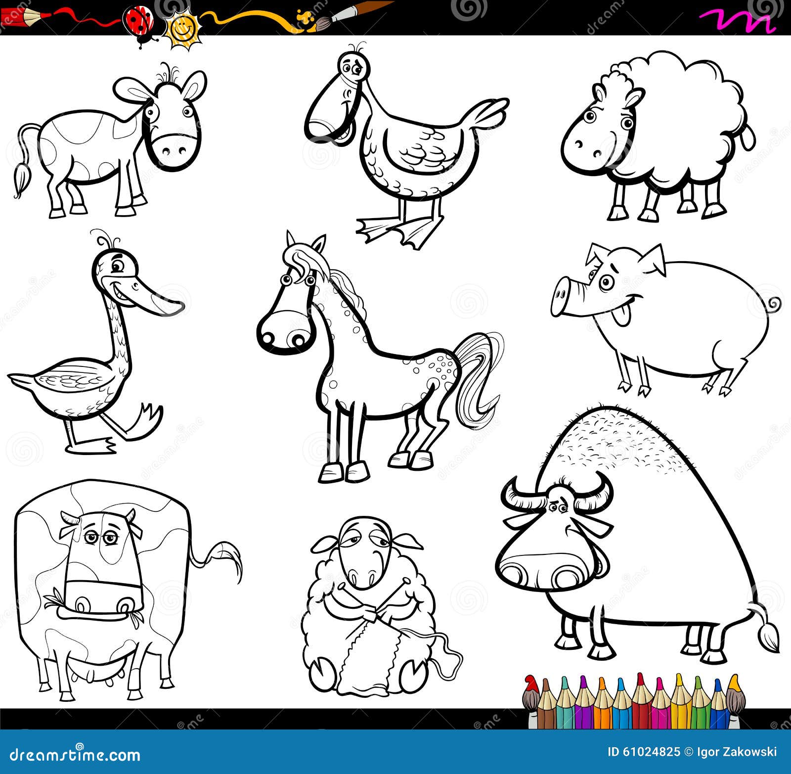 Farm Animals Set Coloring Book Stock Vector Image 61024825