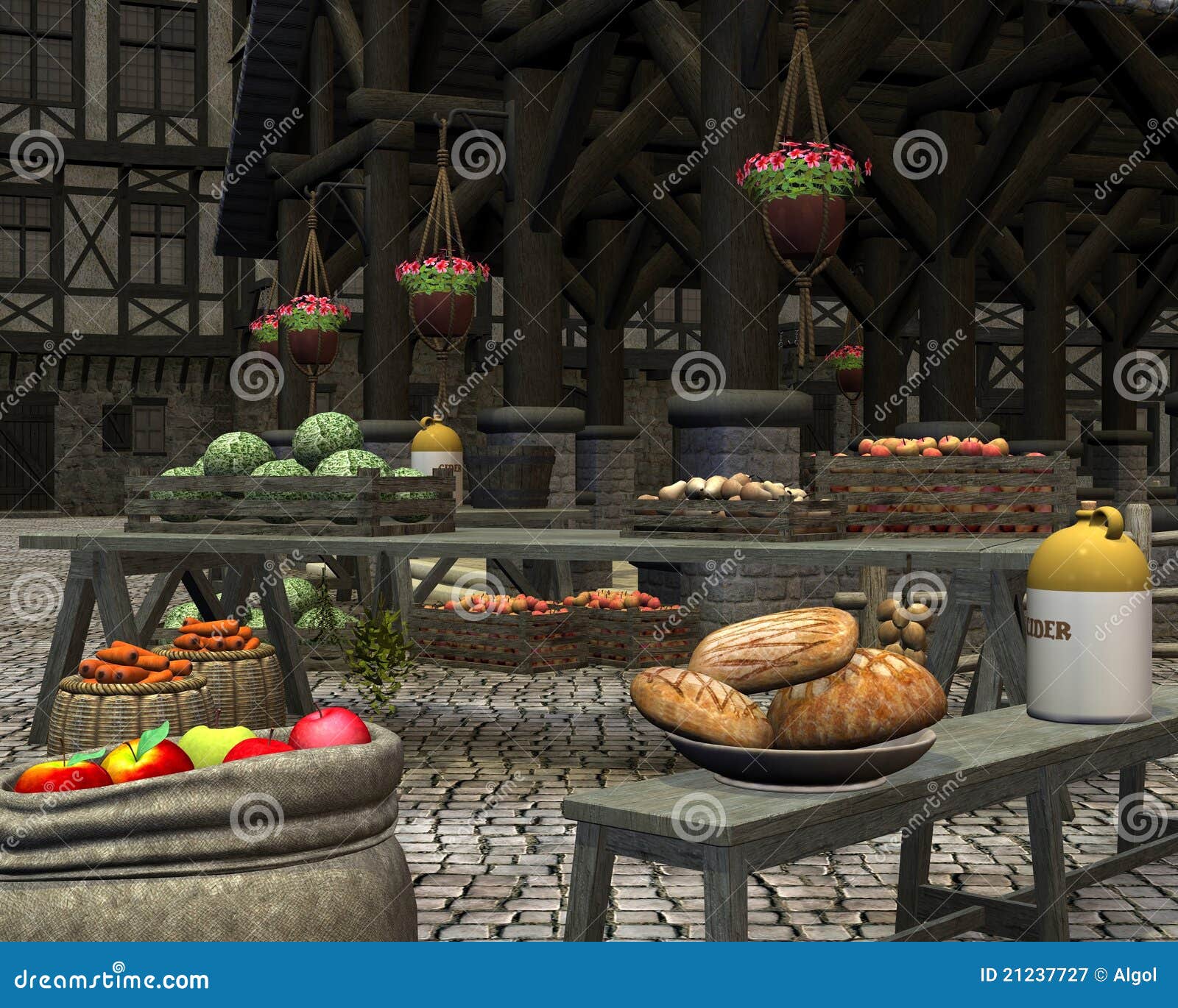 Farmers Market In A Medieval Marketplace Royalty Free Stock Photography