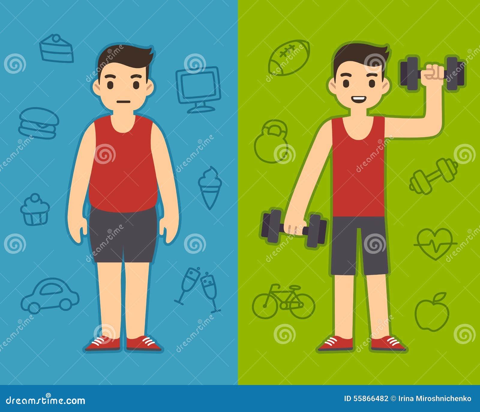 Fat And Fit Man Stock Illustration - Image: 55866482