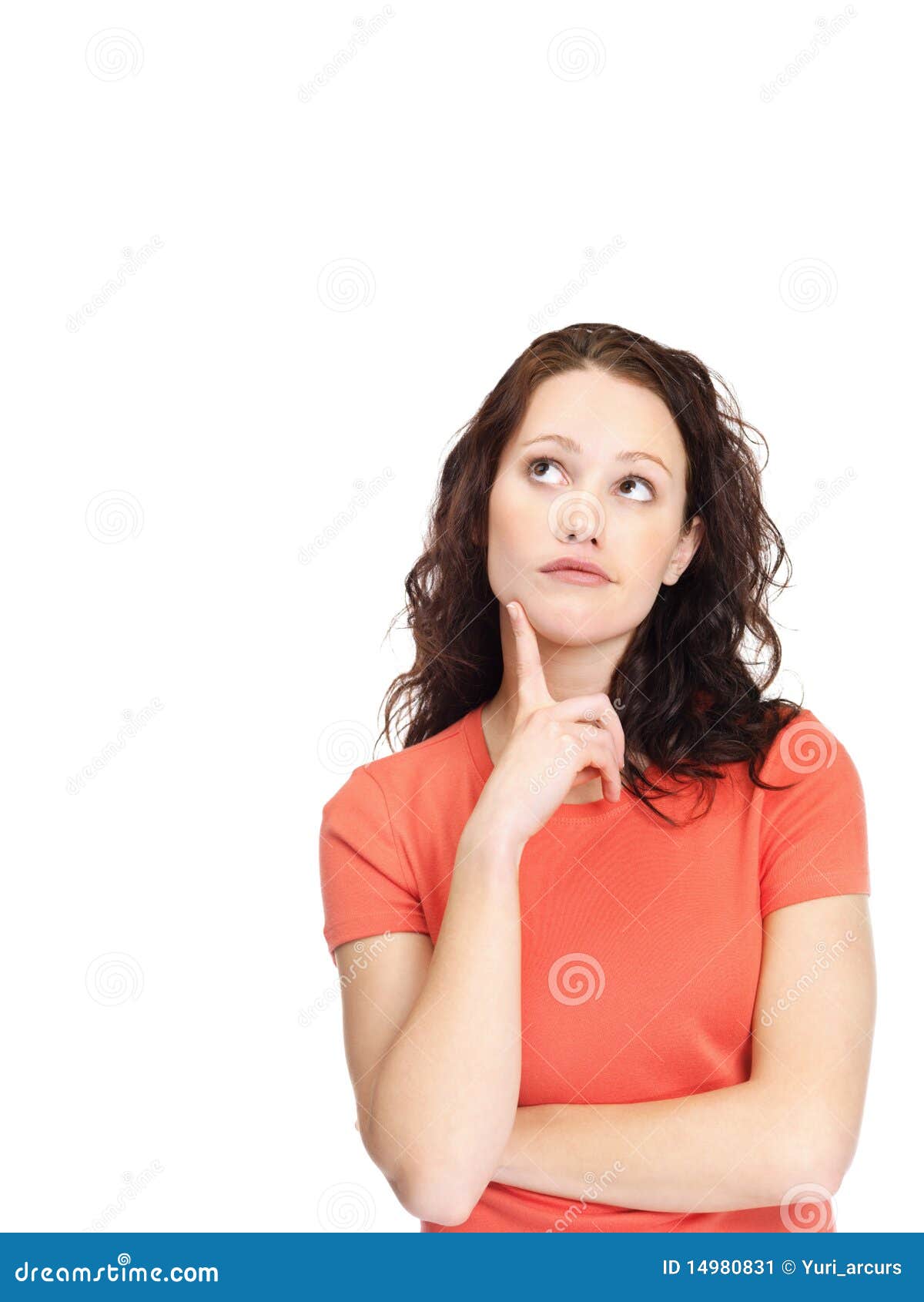Stock Image: Female looking thoughtfully at copyspace on ...
