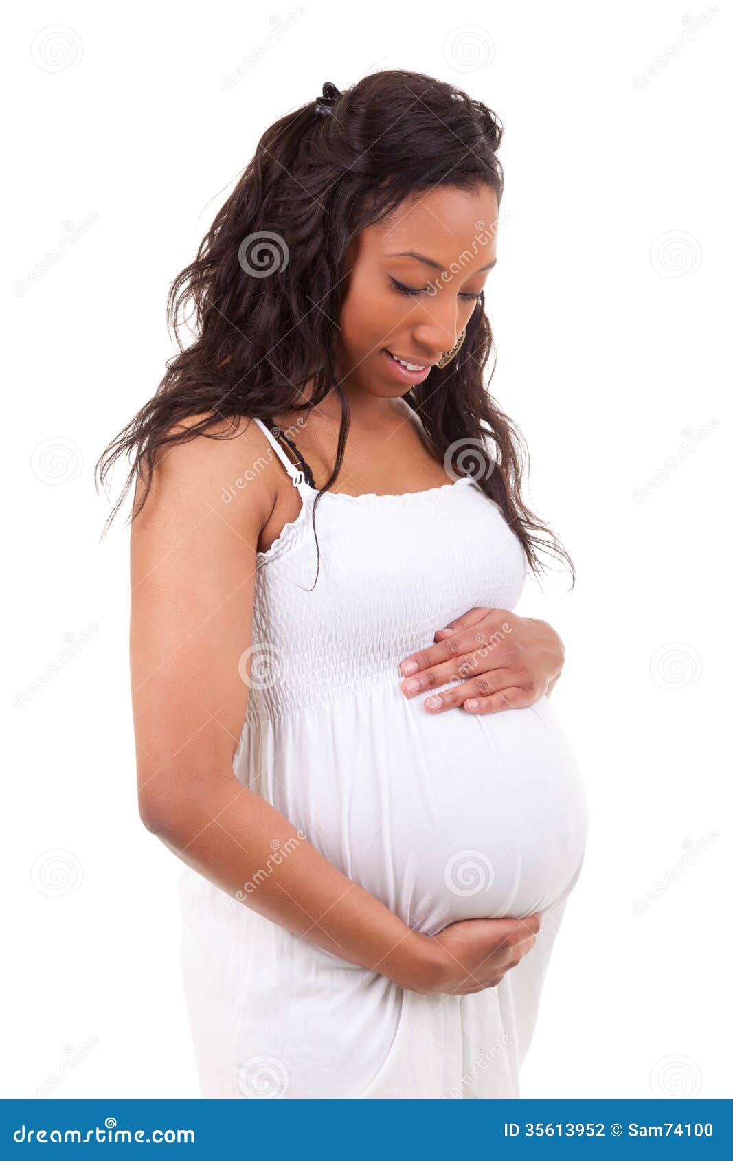 Femme Enceinte D Afro Am Ricain Touchant Son Ventre Peopl Noir Photo