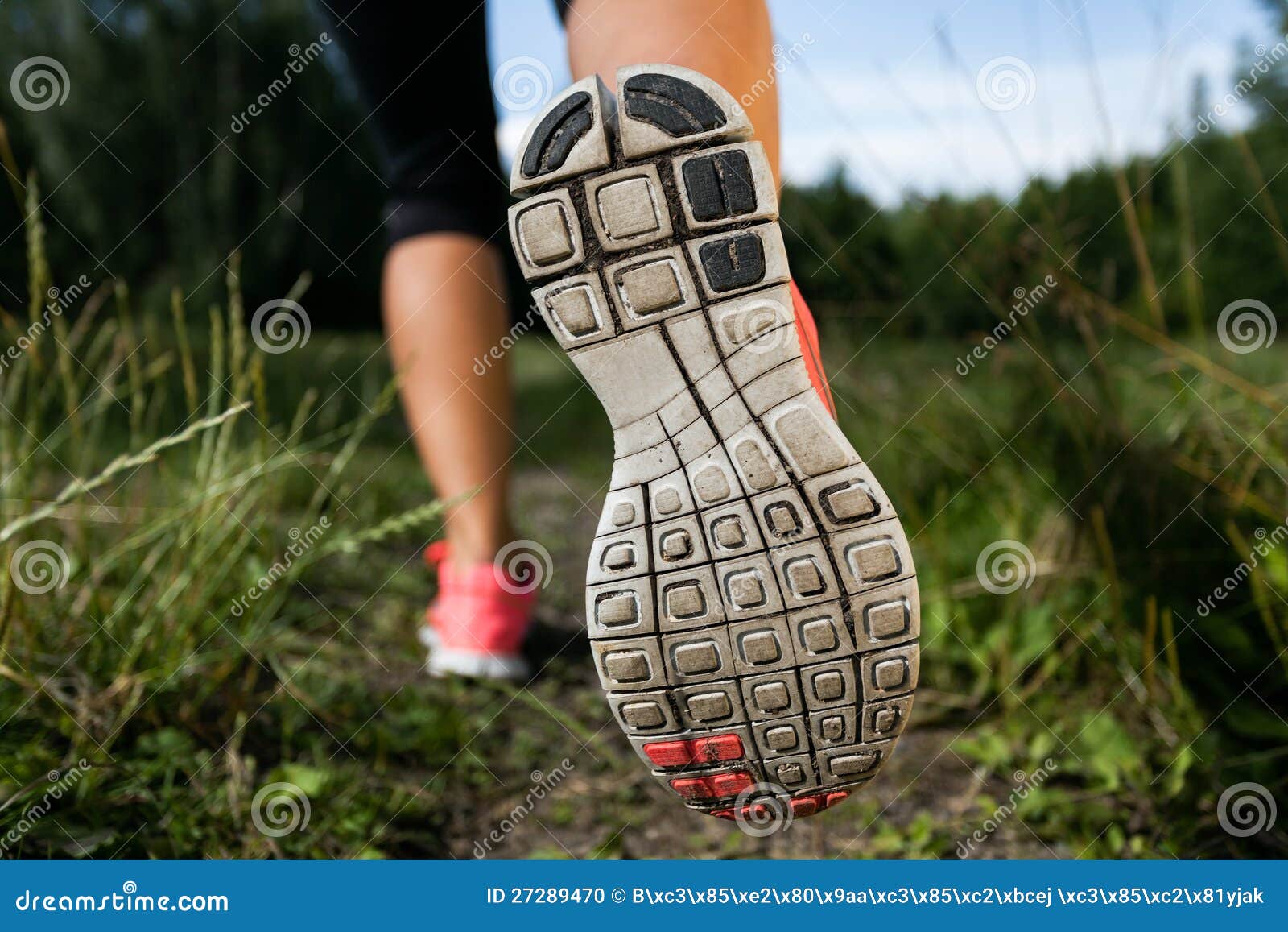 Photo stock: Femme et chaussures de course dans la forÃªt, s exerÃ§ant