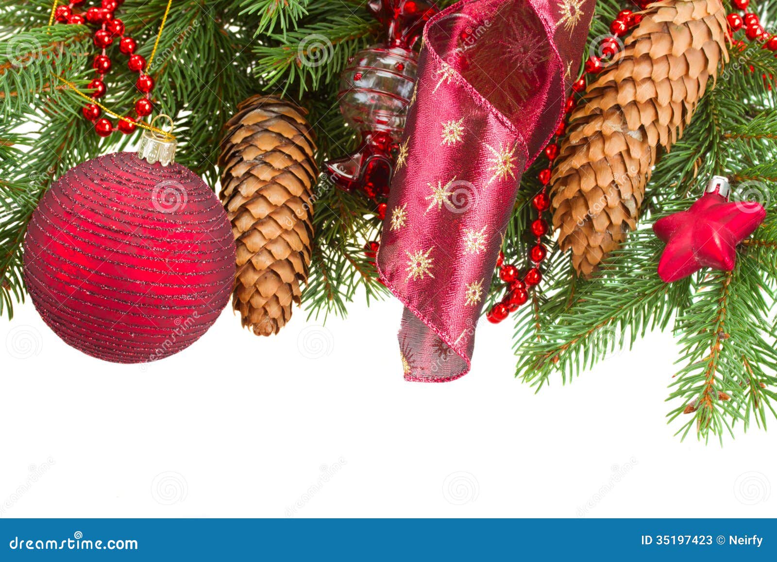 fir tree with red christmas decorations and cones stock fir tree with red christmas decorations and cones stock