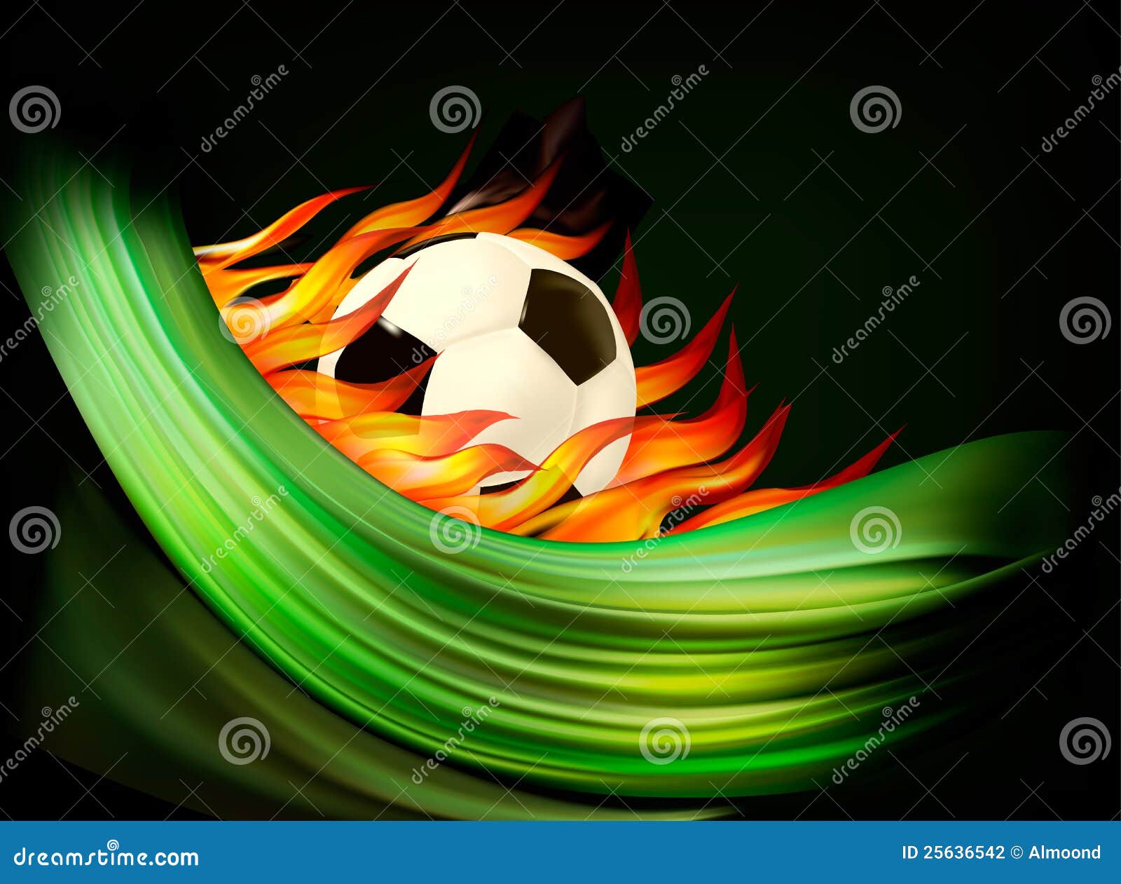 Fire Football Background With A Soccer Ball. Stock Photography - Image