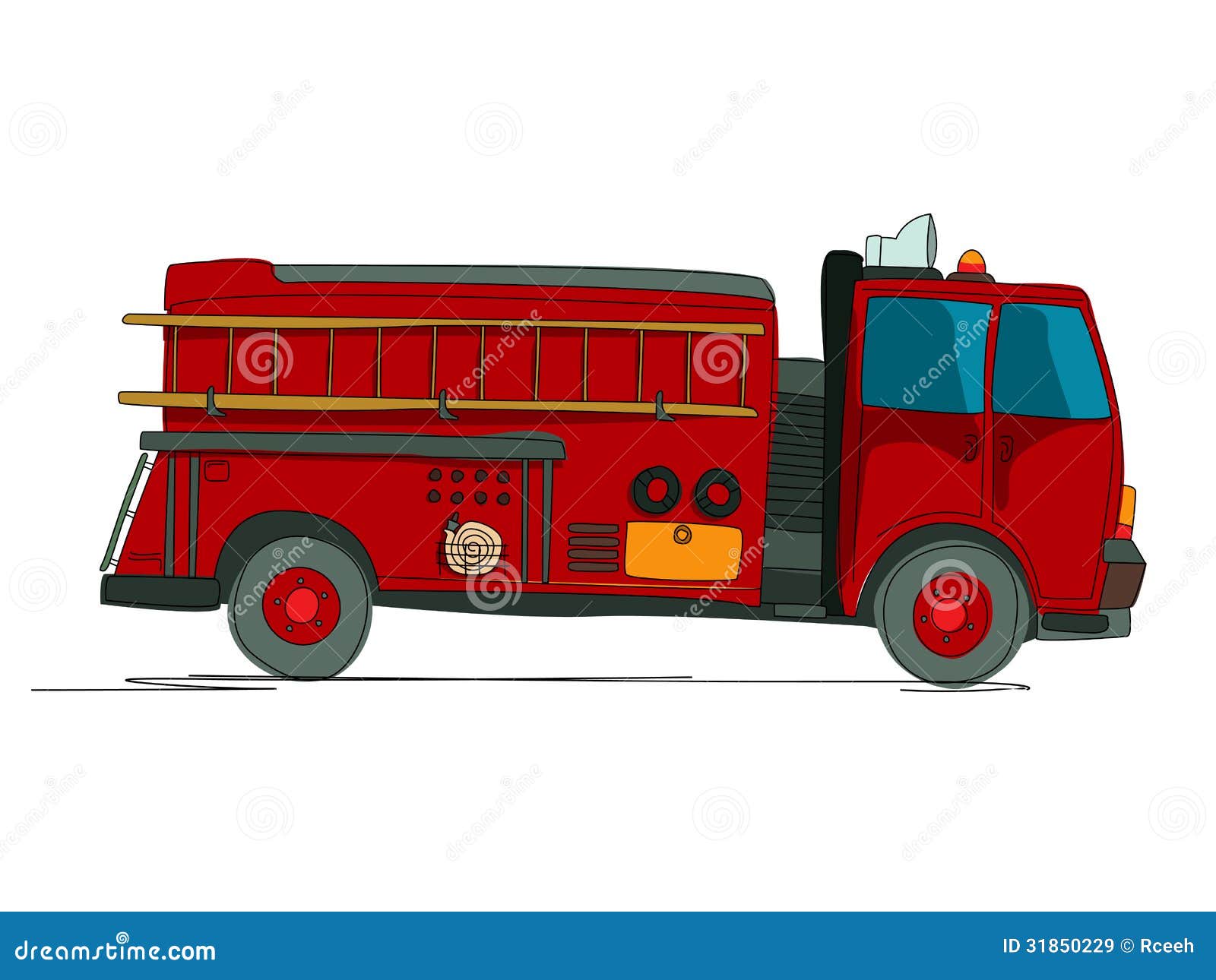 Fire truck cartoon sketch over white background.