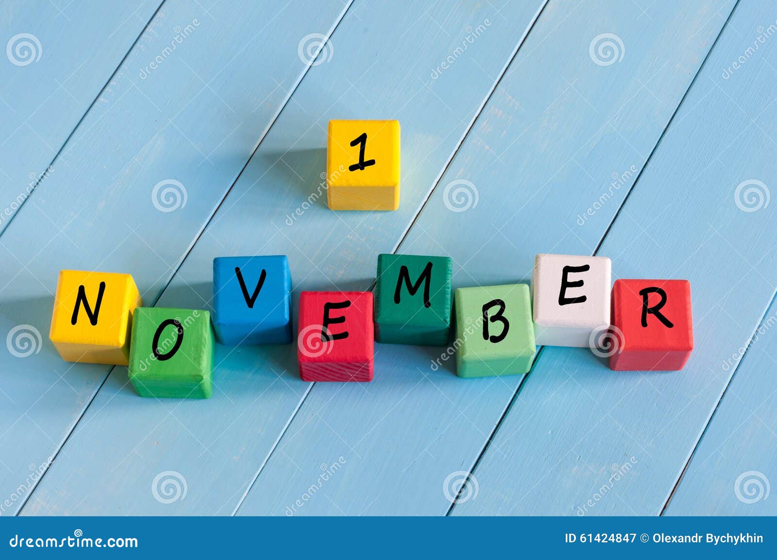 First November 1st Sign On Color Wooden Cubes With Stock Photo Image