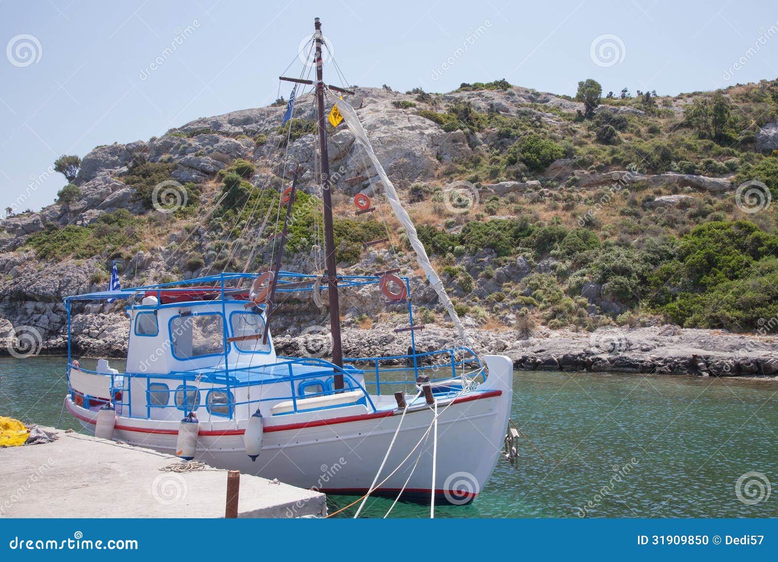 Fishing boat in the small harbor of Kolymbia on the island of Rhodes 