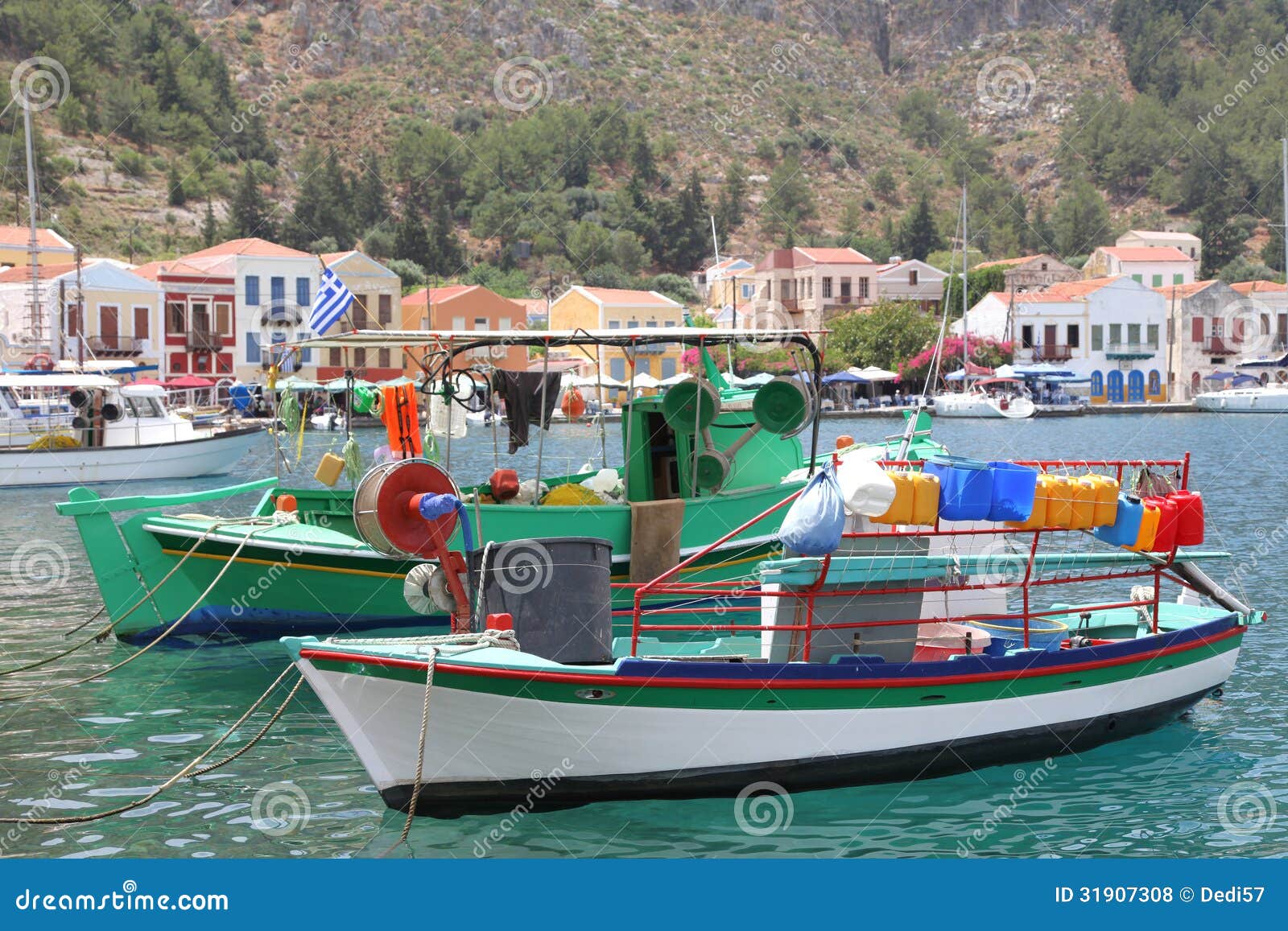 Fishing boats in the harbor of Megisti on the island of Kastelorizo 