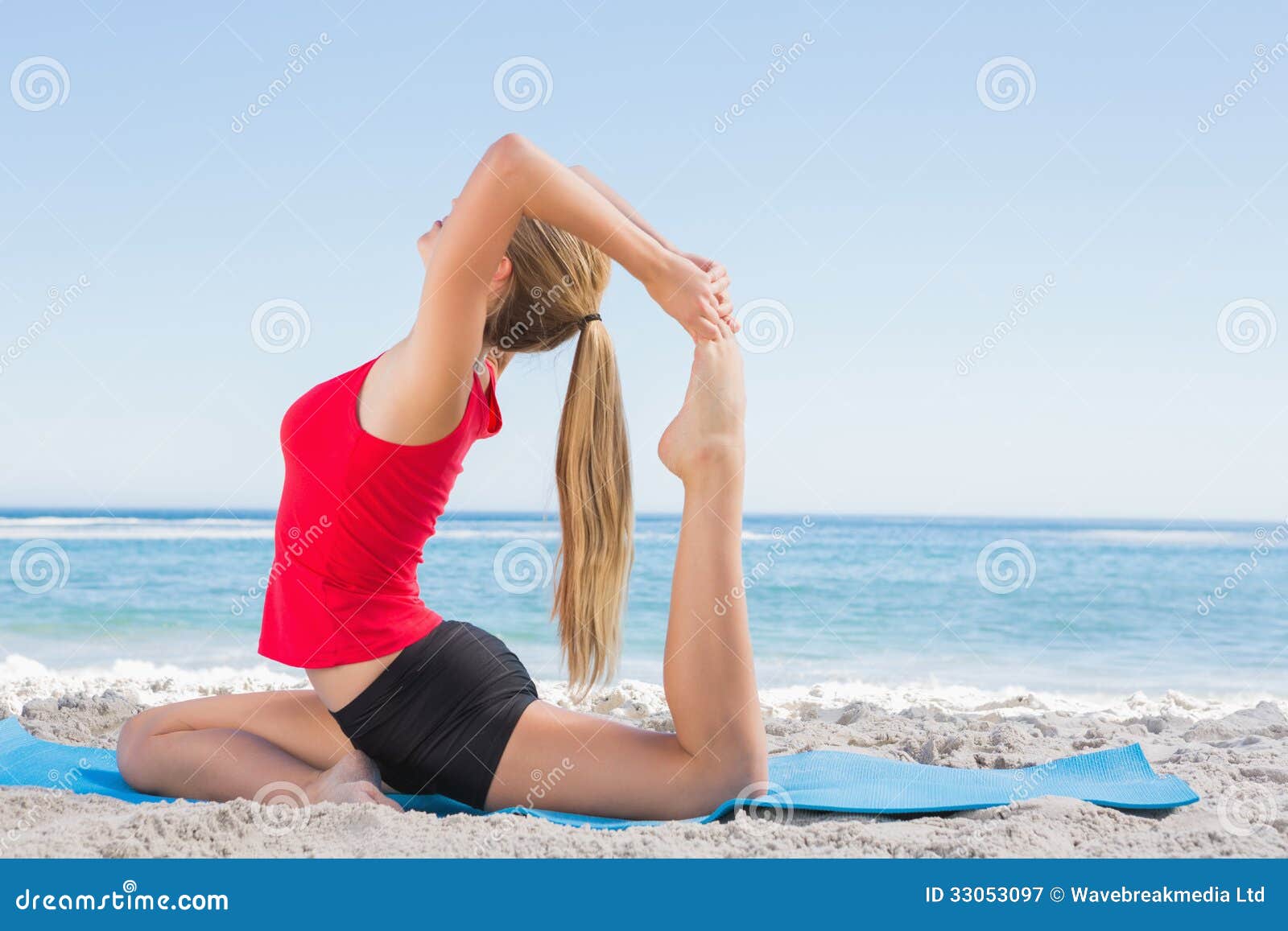 Fit Blonde Stretching Leg In Yoga Pose Stock Image Image Of Bend