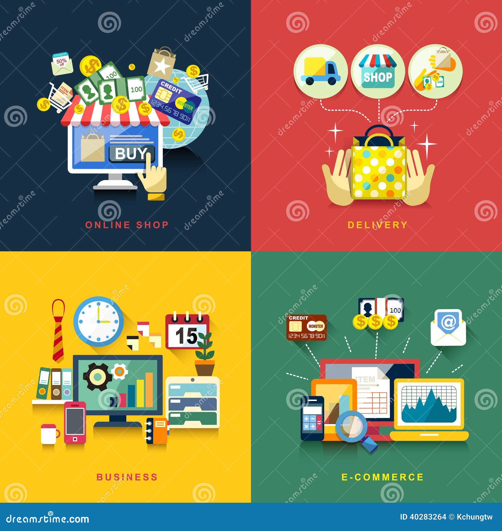 Flat design concept of e-commerce, delivery, online shopping, business ...