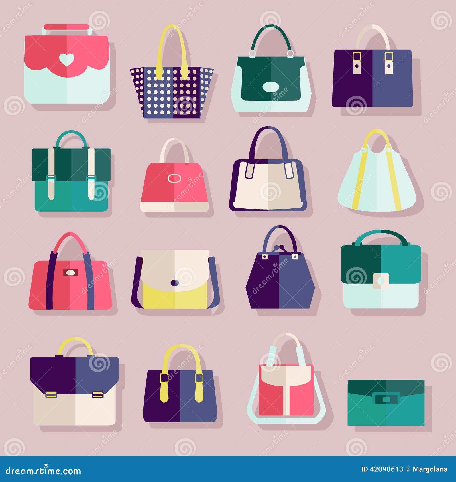 flat icons set fashion bags collection women men handbags 42090613
