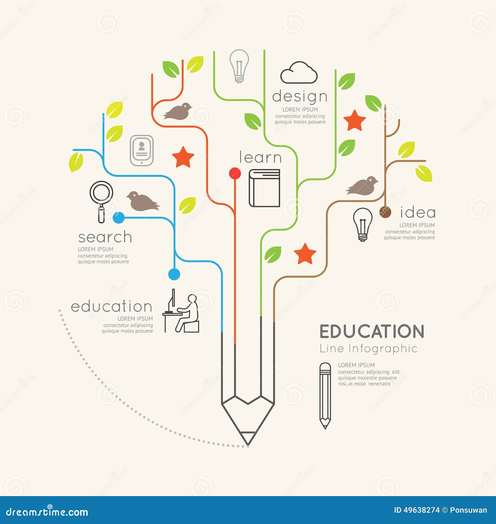 Flat Linear Infographic Education Pencil Tree Outline Concept Stock Vector Image 49638274 Linear Flat Family Tree Infographics