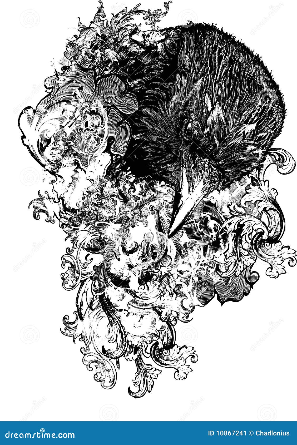 Floral Crow Illustration Stock Image - Image: 10867241