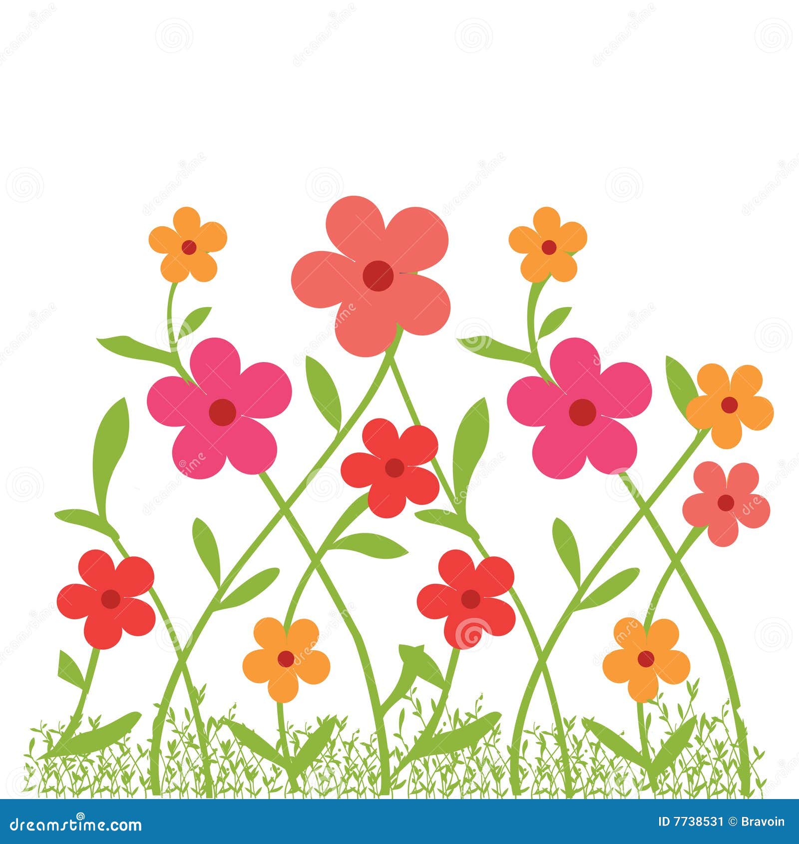 Colorful flowers in garden - illustrated vector art work.