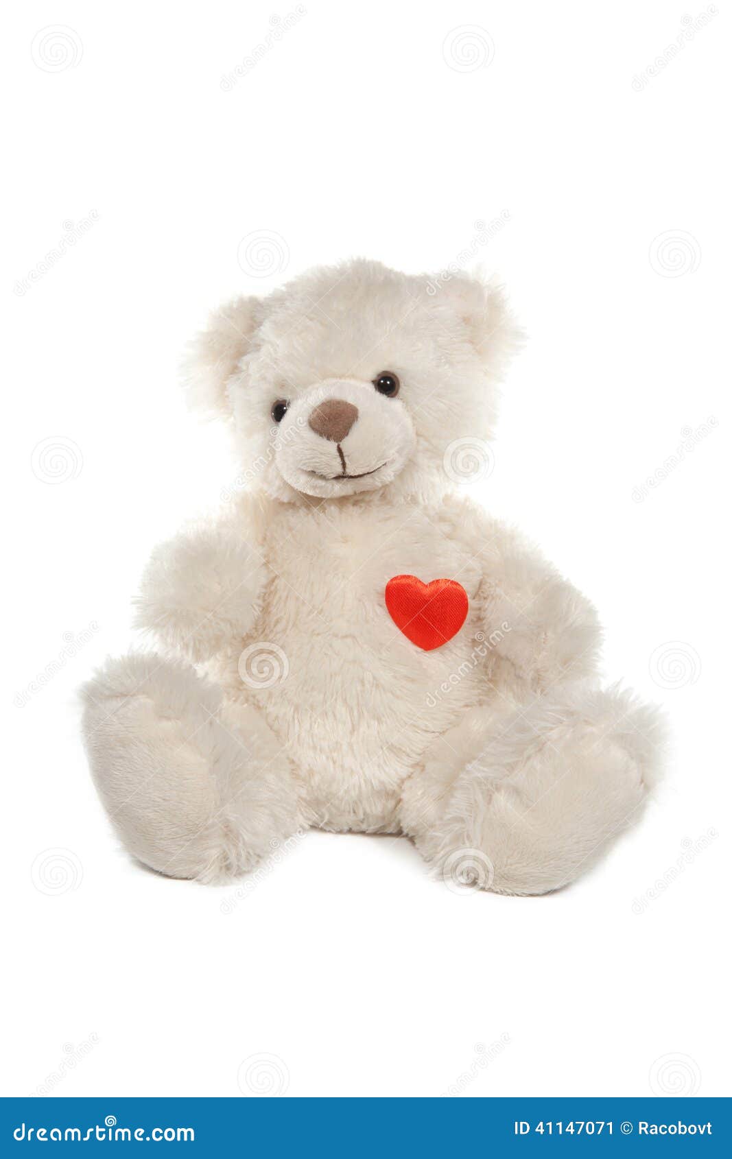 Fluffy White Teddy Bear With A Heart Stock Photo - Image: 41147071