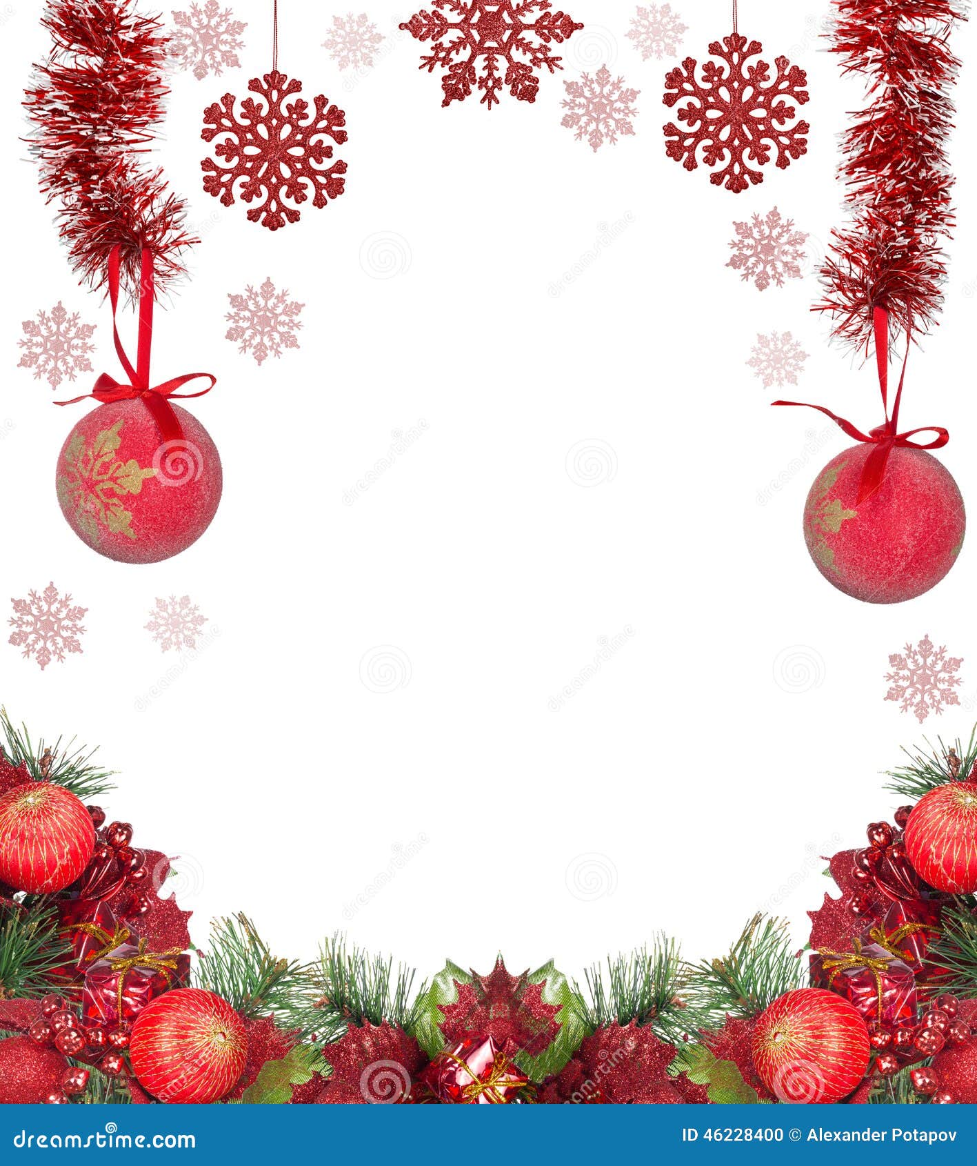 Frame From Red Christmas Decorations Isolated On White Stock Photo