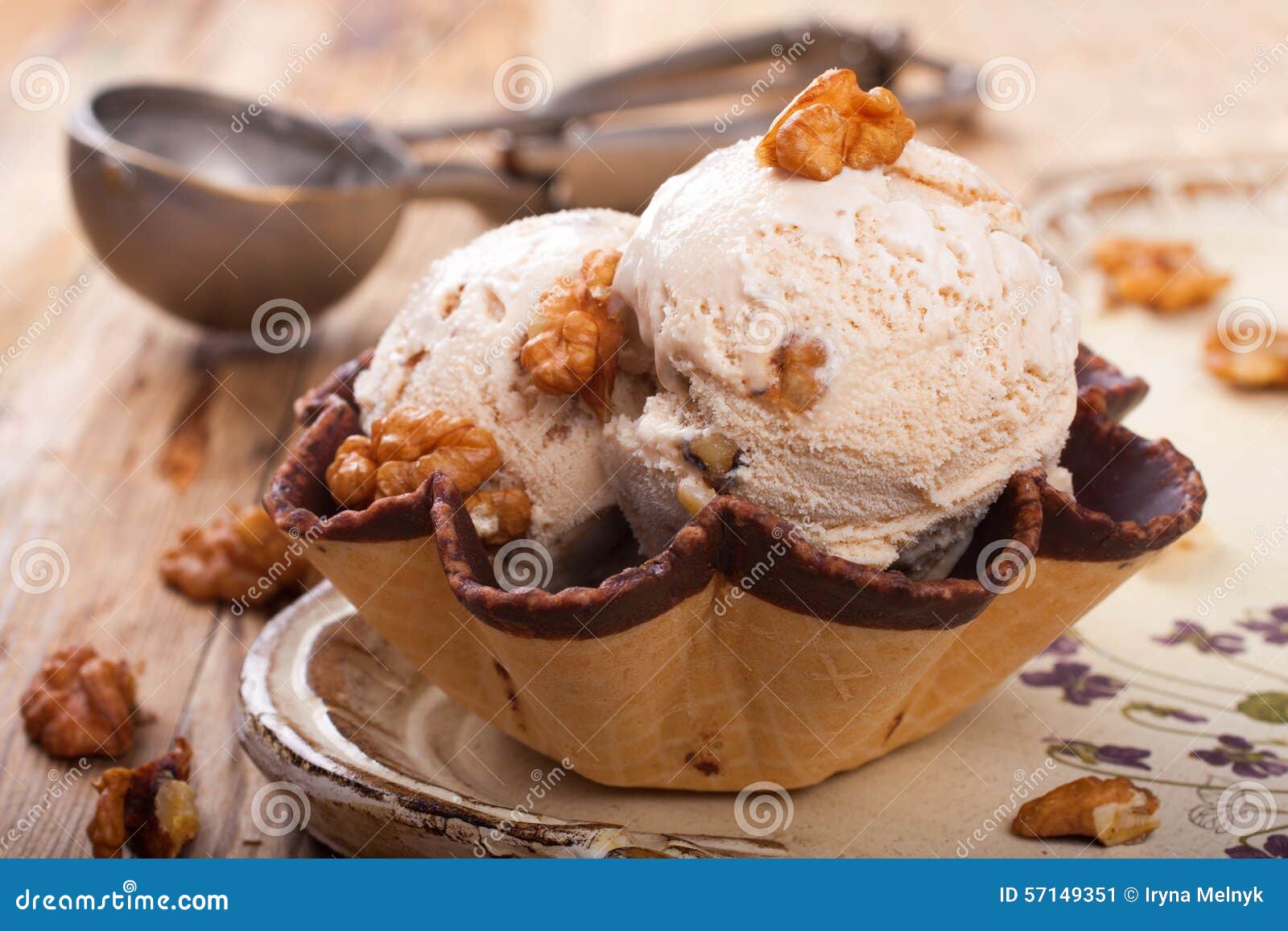 Fresh Nut Ice Cream In Waffle Cup Stock Photo - Image ...
