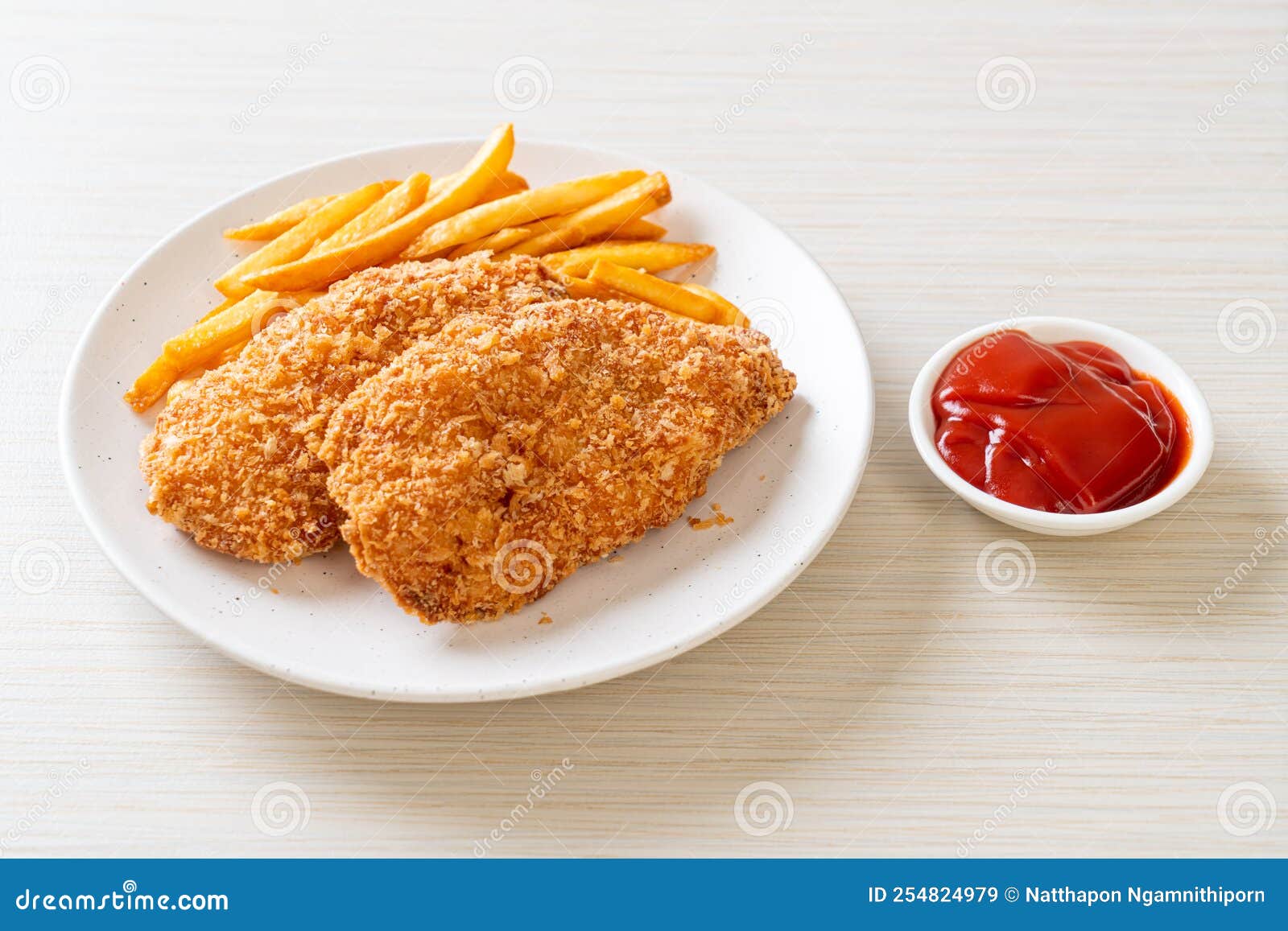 Fried Chicken Breast Fillet Steak With French Fries Stock Image Image