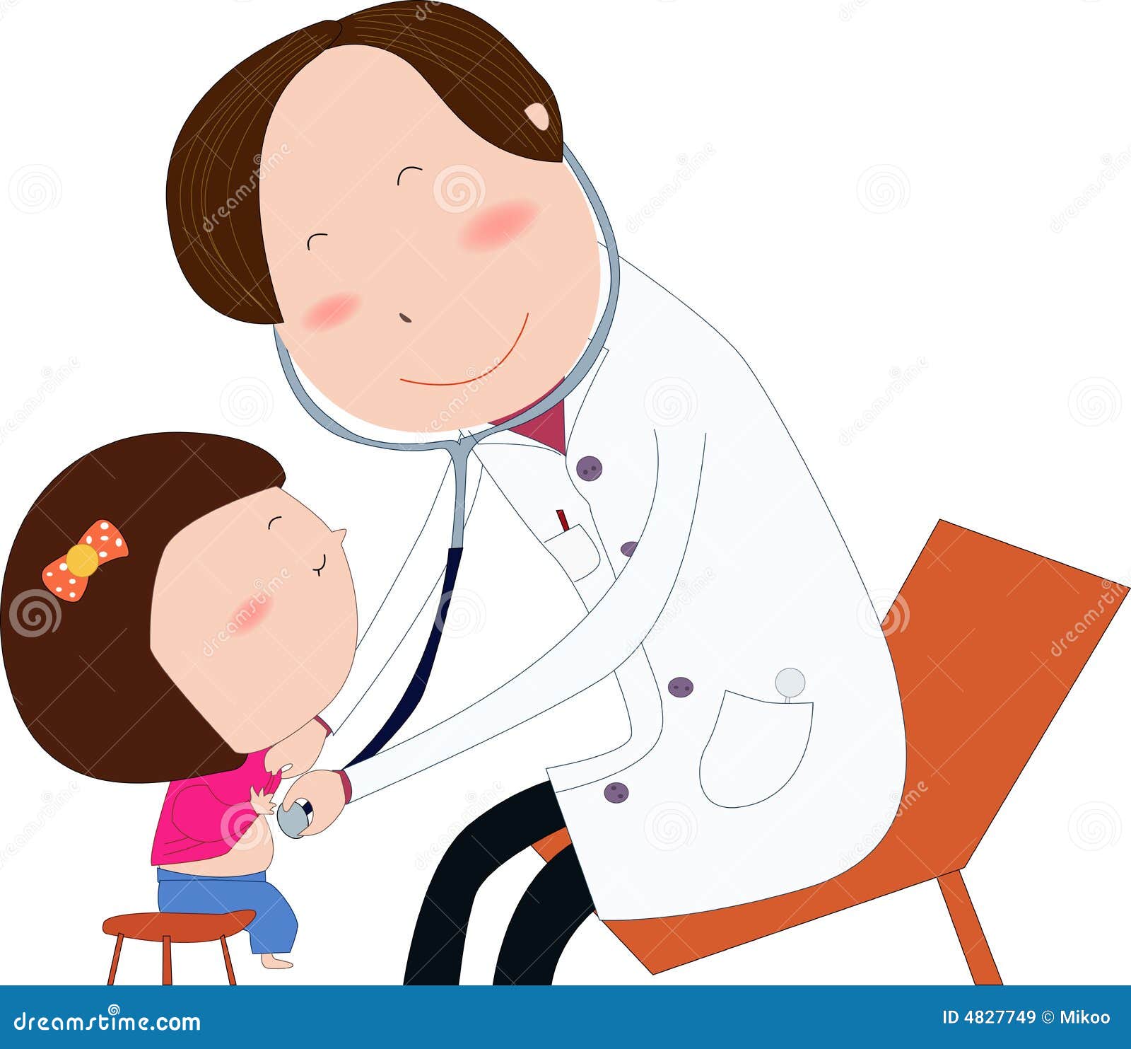 Friendly child doctor examine small girl. Doctor in white uniform 