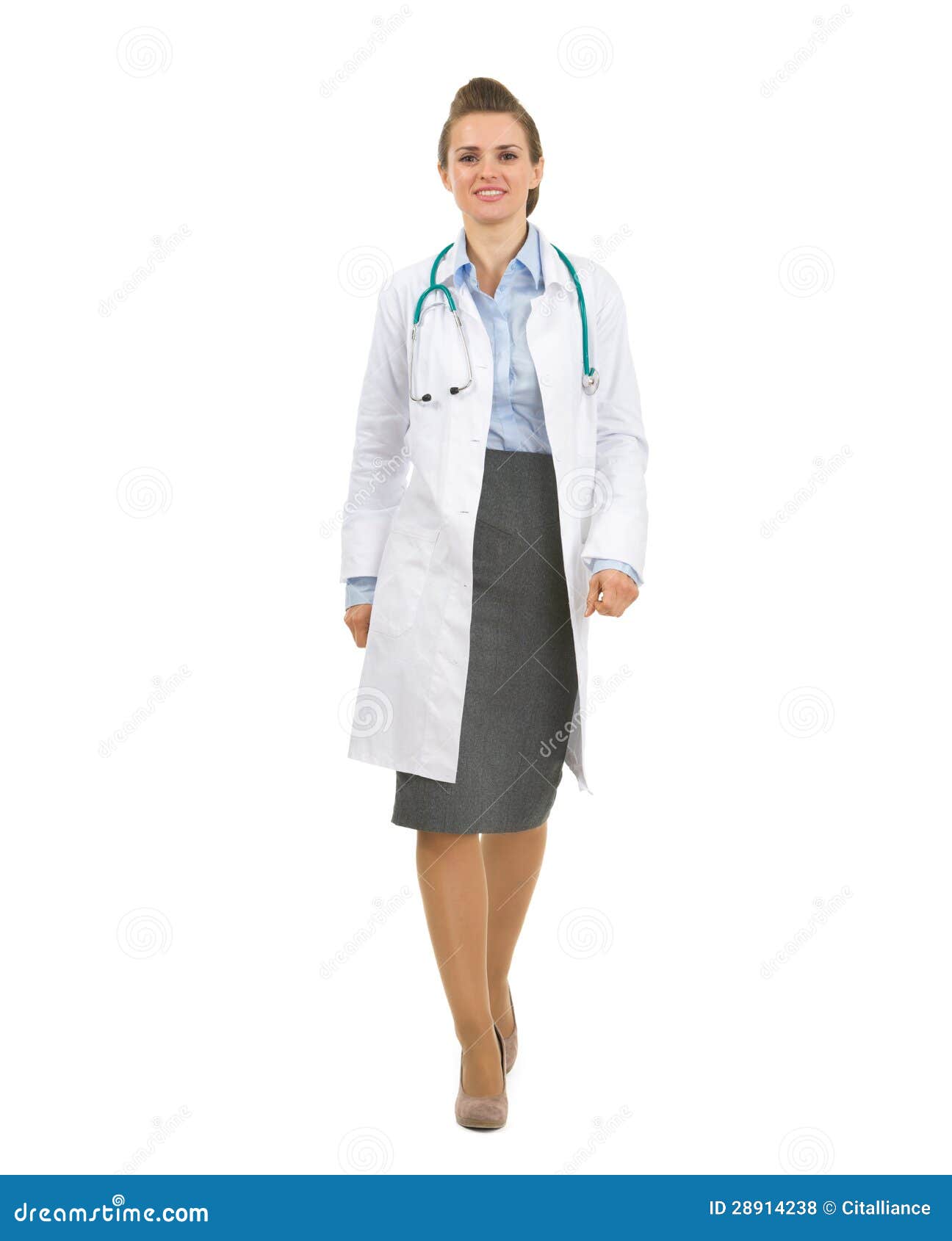 Full Length Portrait Of Medical Doctor Woman Going Royalty