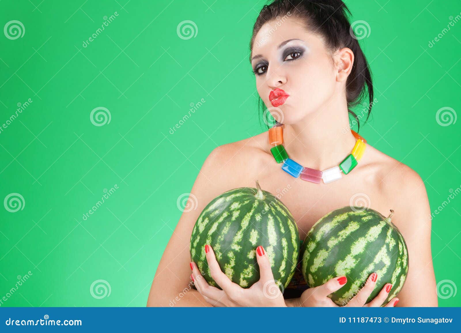 Fun Woman With Watermelons Stock Photos Image