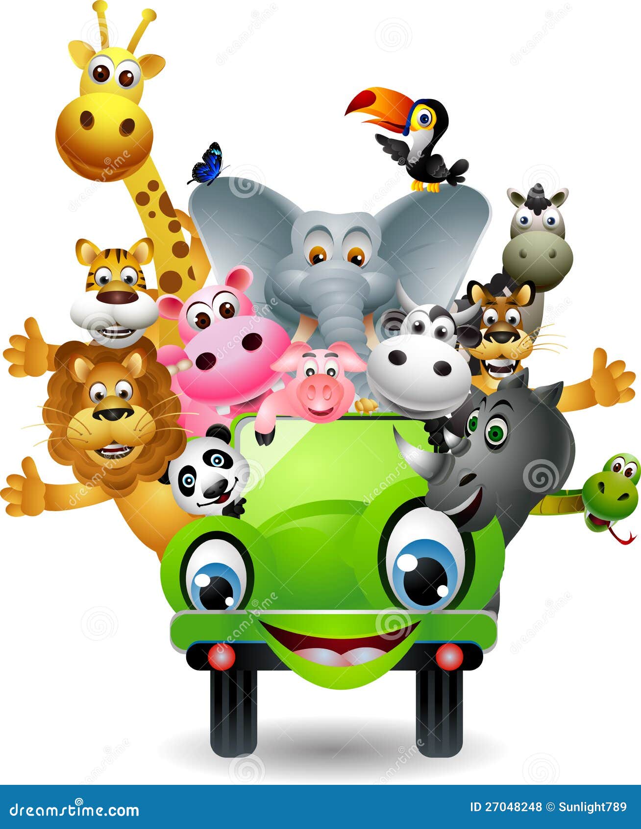 Funny Animal Cartoon On Green Car Royalty Free Stock Photos - Image