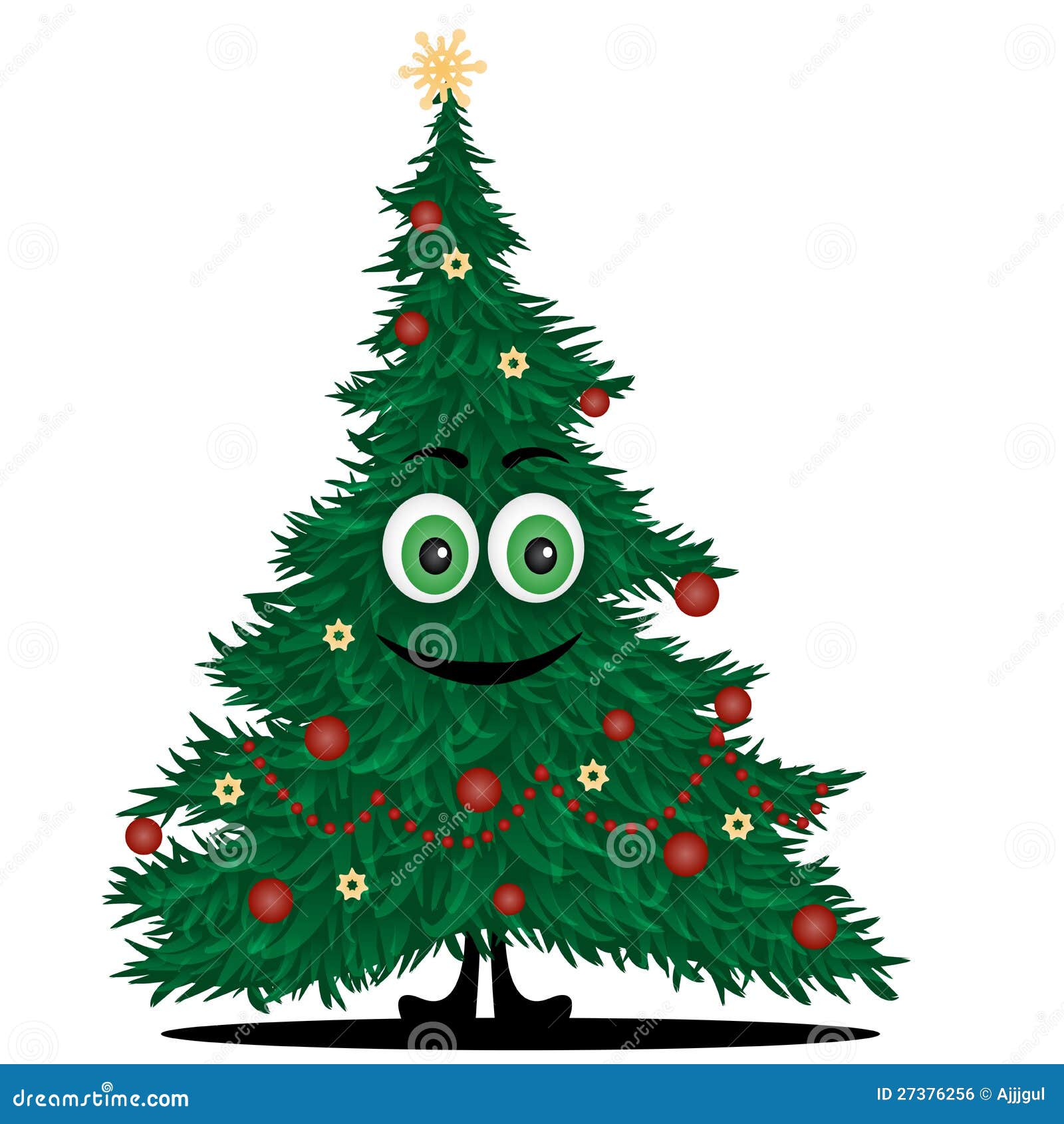 Funny smiling christmas tree cartoon.